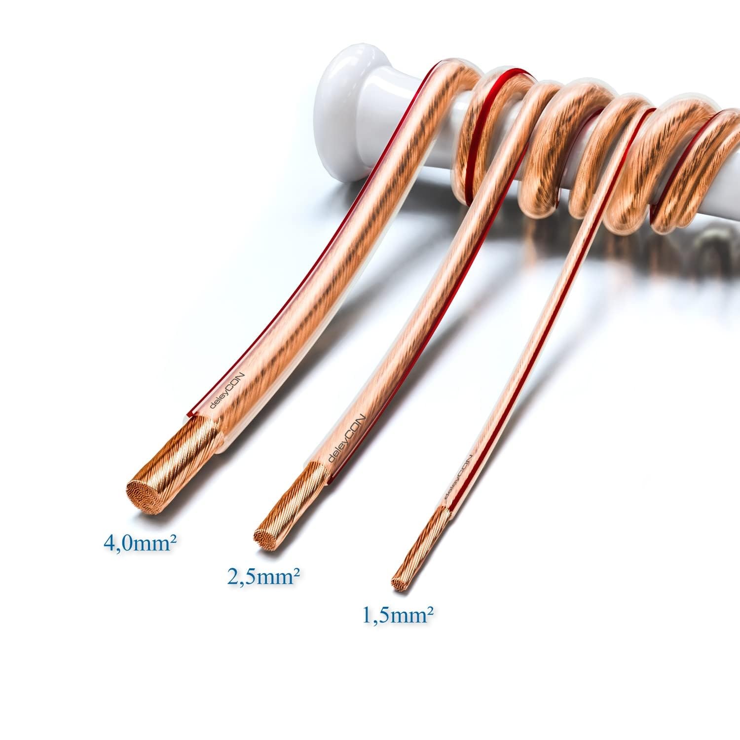deleyCON 10m Cavo Altoparlante 2x 2,5 mm² - Puro Rame - OFC Speaker Cable Cavo - Audio Box Cavo per Altoparlanti HiFi & Surround - Marcatura Della Polarità - Trasparente