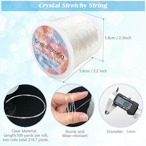 Miniatura 2 de KOLUPA Cordón elástico para pulsera, cuerda elástica de 0.039 pulgadas (0.039 in), cuerda de hilo elástico de cristal transparente para joyería,
