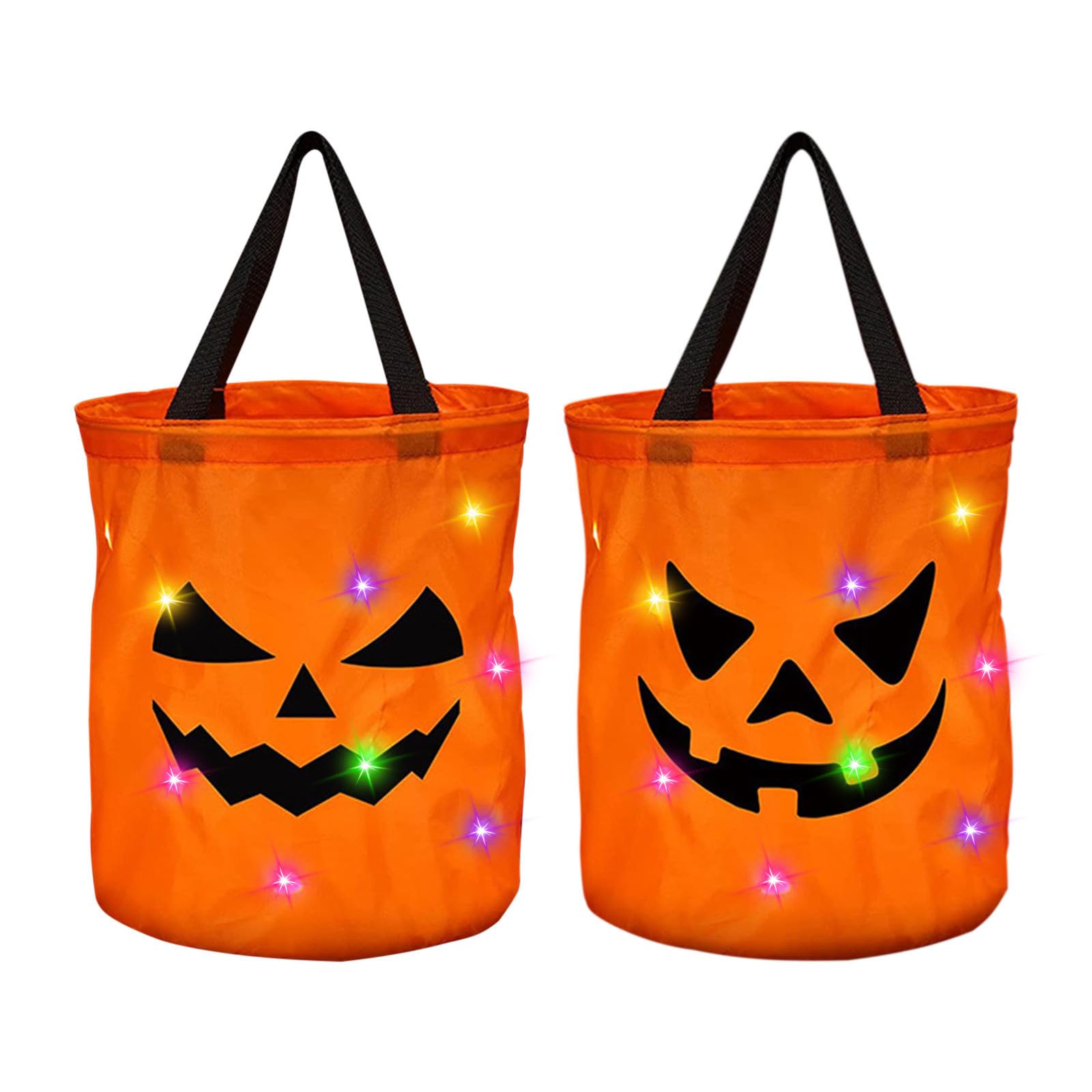 Halloween Candy Bags with LED Light, Light Up Halloween Party Bags, Trick Or Treat Bags Light Up Candy Bags, Multipurpose Reusable Candy Bags for Kids, Halloween Party Supplies (2PC)