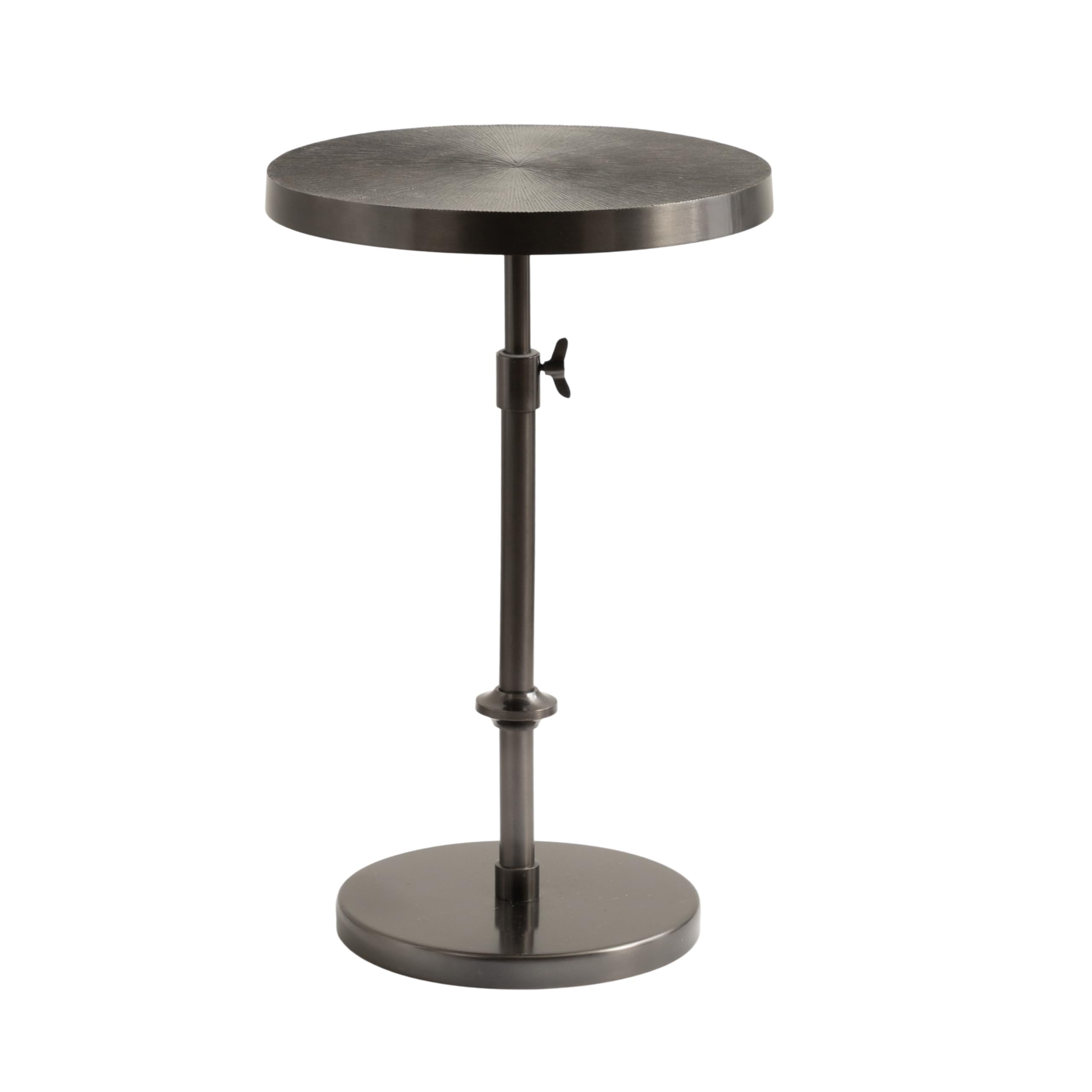 Kate and Laurel Engles Traditional Adjustable-Height Pedestal Side Table, 14 x 14 x 30, Metallic Black, Vintage Round Indoor Metal Plant Stand with Embossed Pattern for Use as Bedroom Nightstand