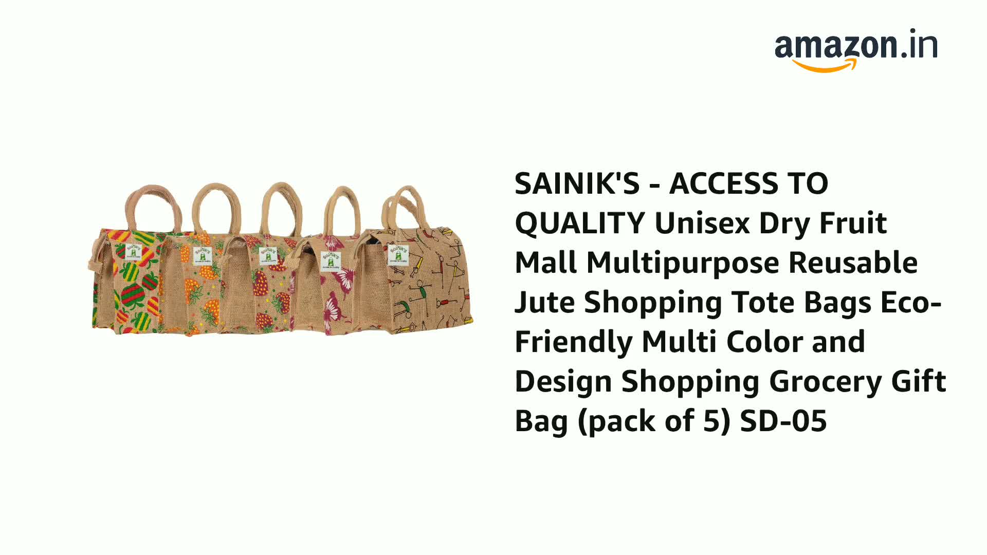 SAINIK'S Jute Tote Bags (Pack Of 3) - Eco-Friendly Shopping & Tiffin Bags, 12x14x5 Inch, Multi-Color