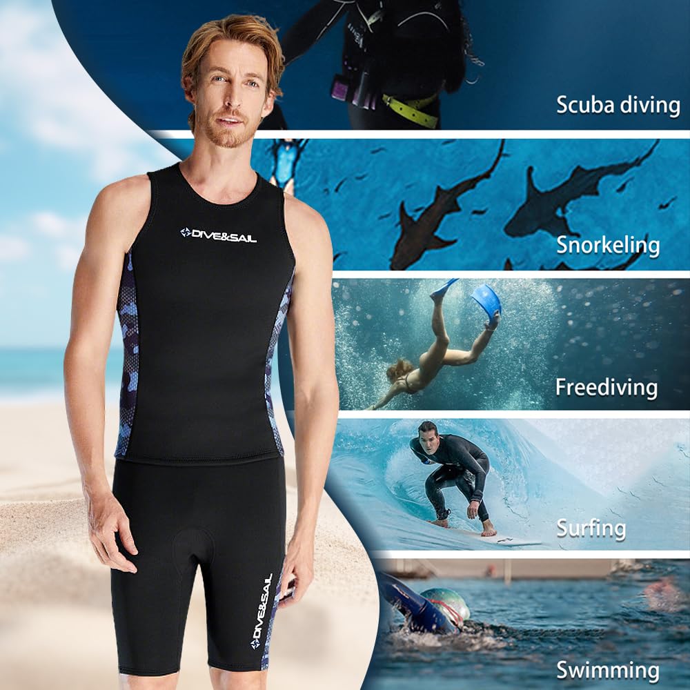 Herren-Neoprenanzug-Weste, 2 mm Neopren, ärmelloses Oberteil zum Tauchen, Kanufahren, Schwimmen mit Nylon, 10 % Material zum Surfen