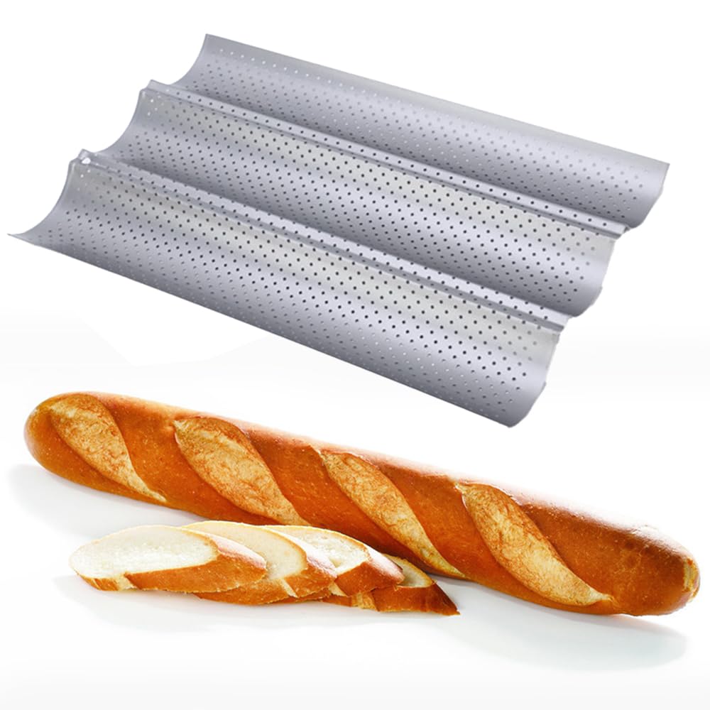 Plaque à Baguette 3 Cavités Perforée Anti-adhésive – TRLREQ Moule Professionnel Pour Baguettes Croustillantes Parfaites