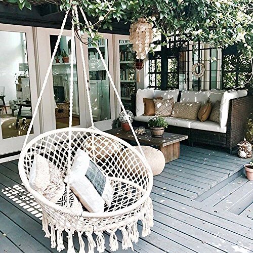 CCTRO Hammock Chair Macrame Swing,Boho Style Rattan Chair Hanging Macrame Hammock Swing Chairs for Indoor/Outdoor Home Patio Porch Yard Garden Deck,265 Pound Capacity (C Beige)