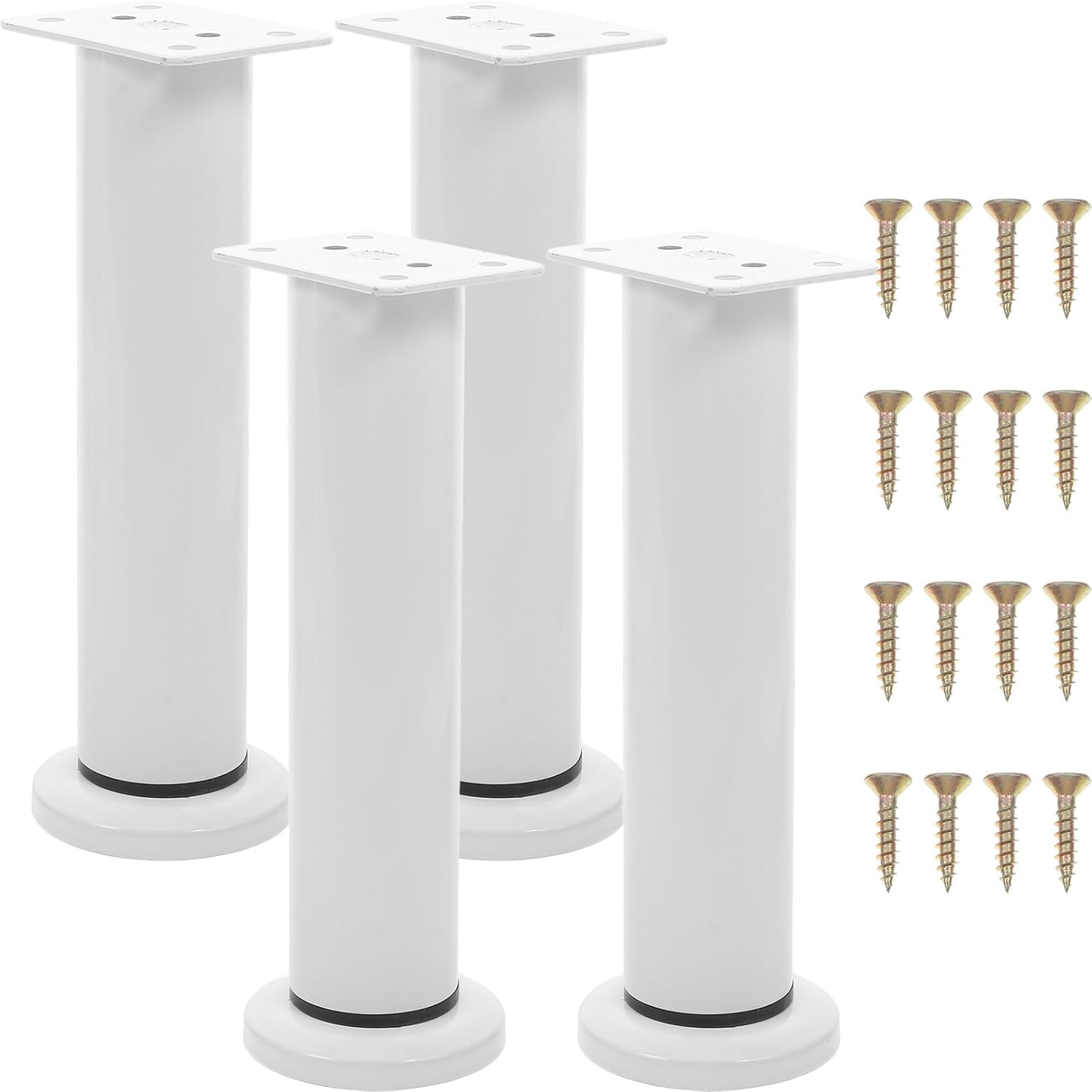 VOSAREA 4pcs Adjustable Metal Furniture Legs for Dresser and Sofa, Extendable 18-30cm Height Bed Support Legs with Large White Base, Replacement Couch and Coffee Table Feet for Home