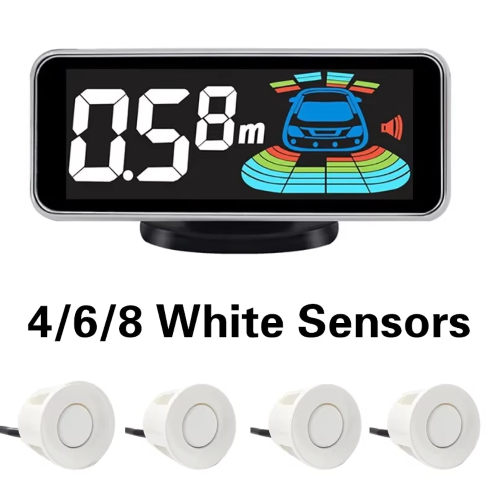 Capteur De Recul Voiture Kit De Capteur Stationnement Radar Rétroéclairage Système D'affichage LED Parktronic Moniteur De Recul Détecteur Assistant Radar De Recul Voiture(White sensors,4 sensors)
