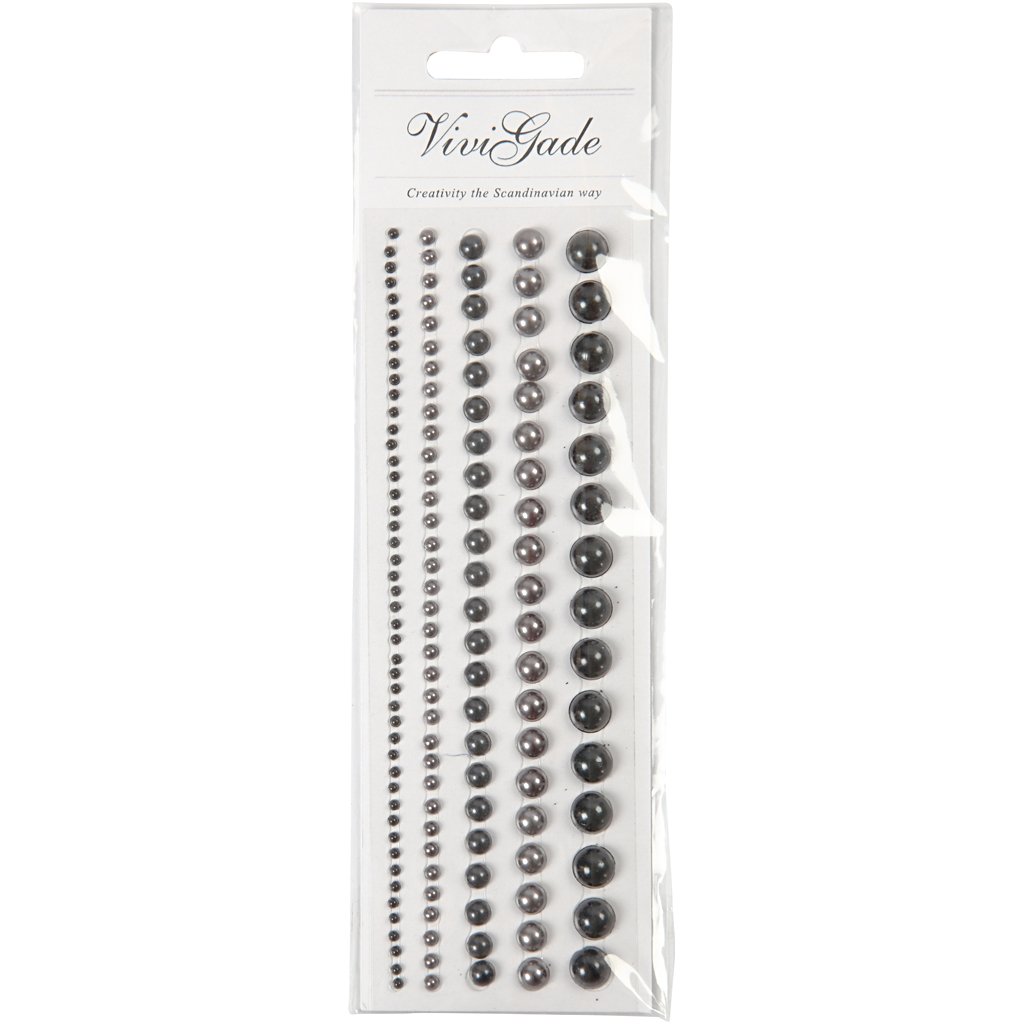 Half Pearls, Size 2-8 mm, Black, Paris, 140asstd