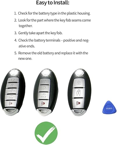 Miniatura 2 de uuam CR2032 2032 - Carcasa de repuesto para llavero remoto CR2032 2032 para Nissan (2007-2022+) 370Z Altima Armada GT-R Kicks Leaf Maxima Murano