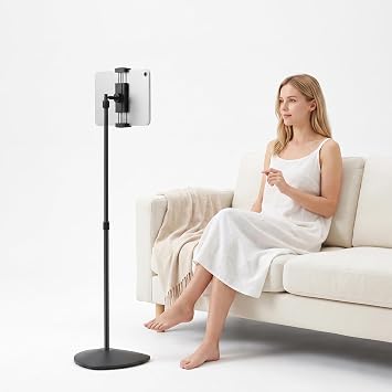 Anautin Tablet Floor Stand, iPad Stand Floor & Kindle Stand-Adjustable 35-64", Portable Tablet Holder with Stable Base for Bed Couch Video Call Reading Workout, 360 Rotatable, Fits 4.713" Device