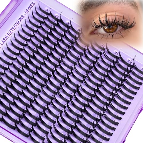 Mavphnee Lash Spikes Manga Lashes Extensions Anime Lash Clusters Spiky Eyelash Individuals 13-21MM Long Cluster Eyelash Extensions D-Curly Fairy Individual Cluster Lashes Pack 180Pcs