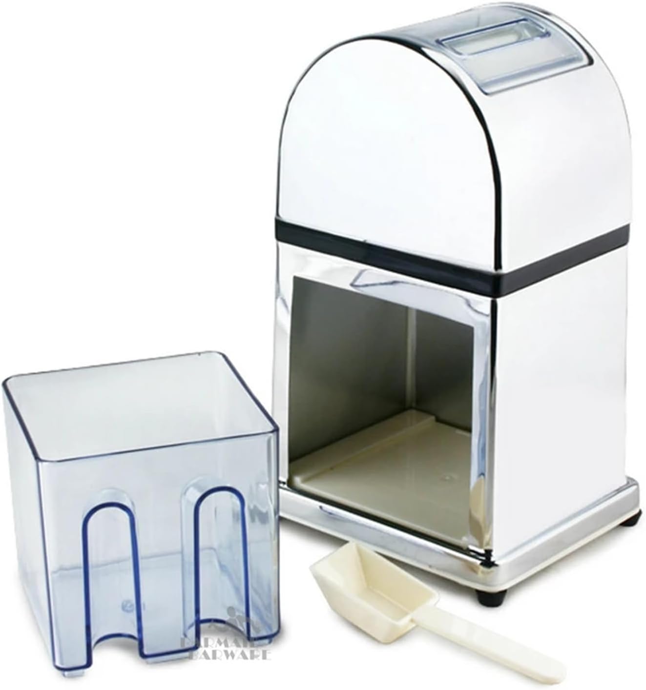 Manual Ice Crusher Machine With Stylish Mirrored Finish - Includes An Tray And Scoop Bar Tools