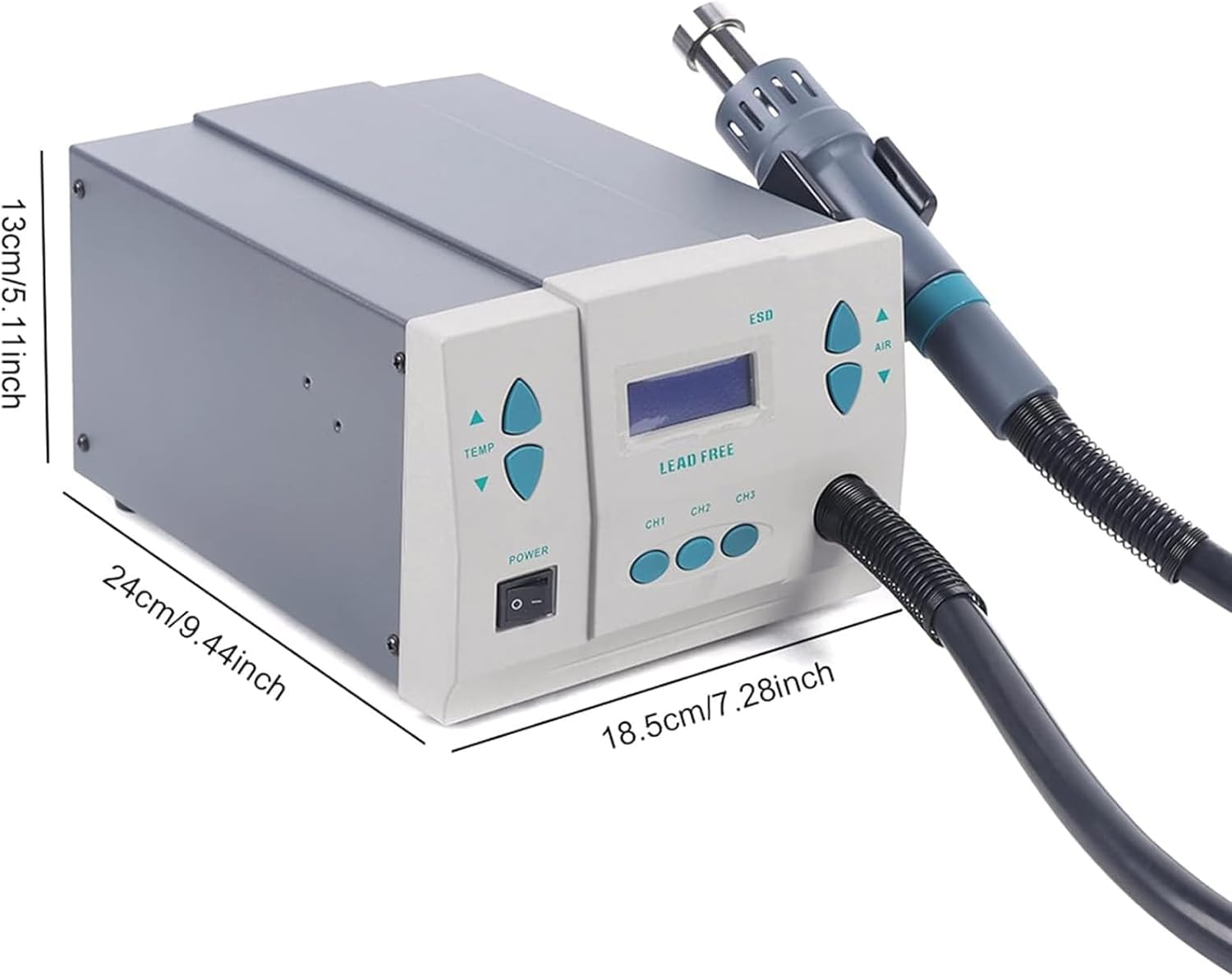 Stazione di rilavorazione ad aria calda, display digitale, stazione di saldatura con pistola ad aria calda da 1000 W e set di attrezzi per riparazioni elettroniche e dissaldatura
