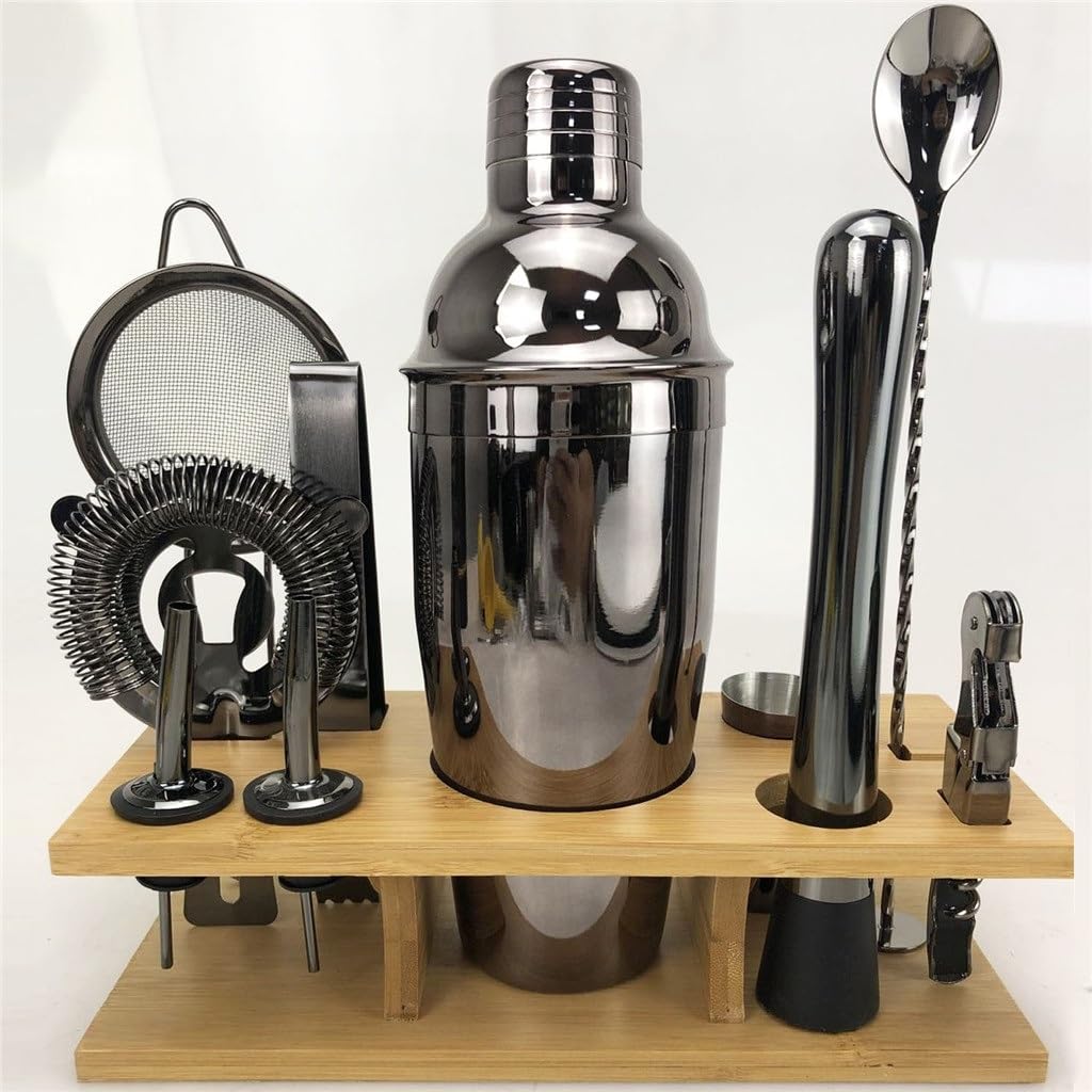 Outils de mélange de cocktails en acier inoxydable noir au design épuré