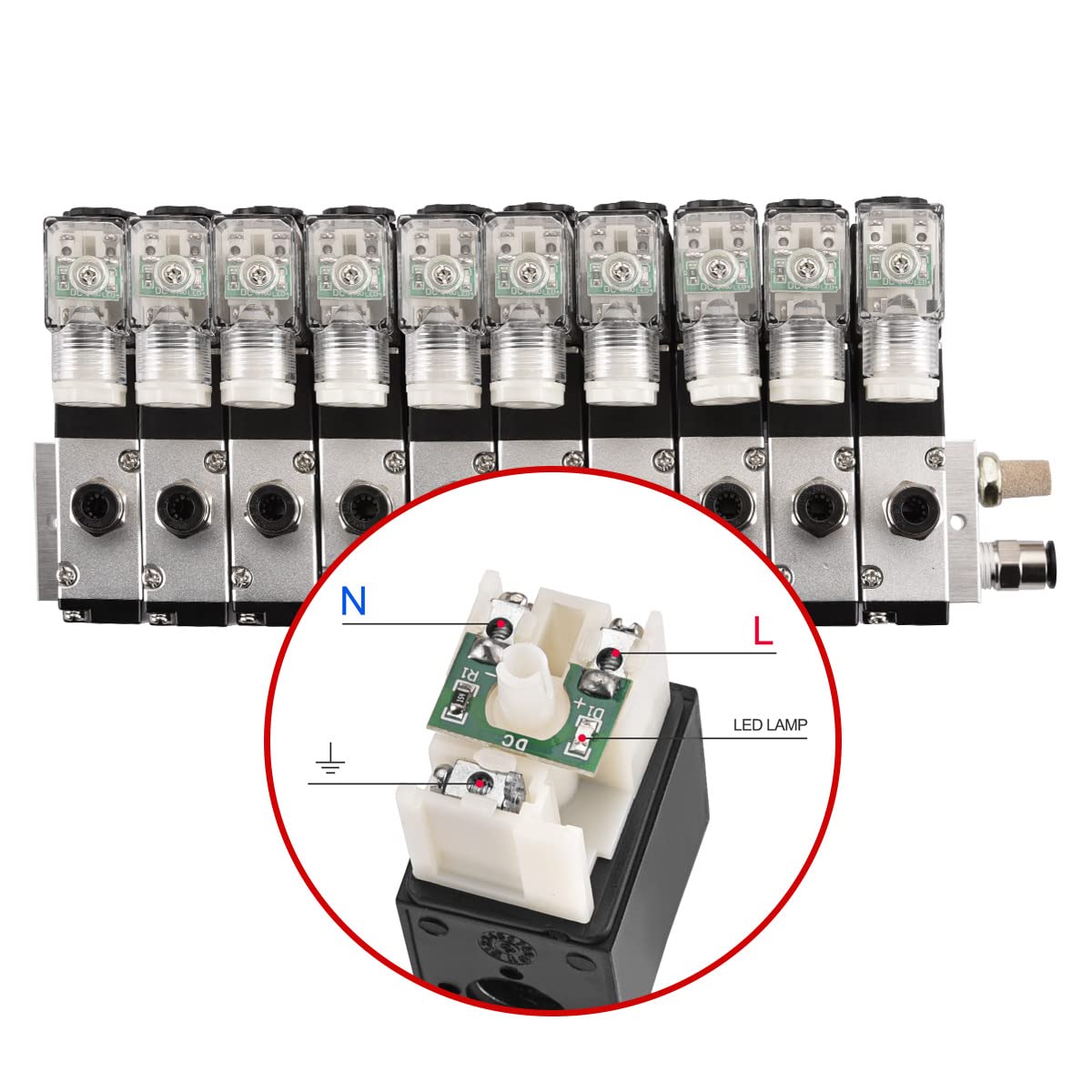 Heschen Válvula solenoide neumática eléctrica 10, 3V210-08, DC24V, PT1/4, 3/2 vías, conjunto de accesorios rápidos de silenciador base colector