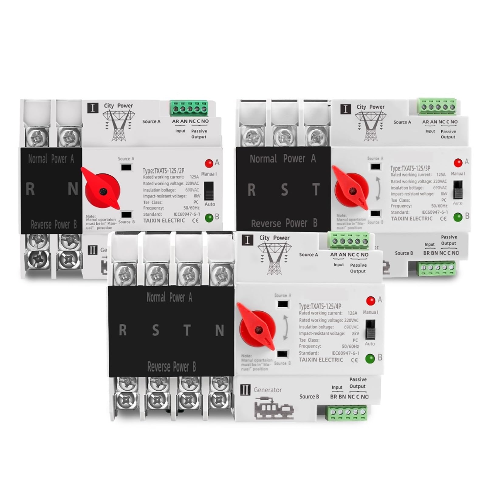 Inverseur de source automatique ATS 3P 100A pour rail DIN