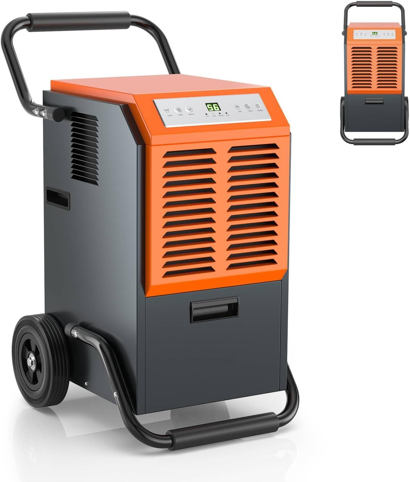 63L/Day Commercial Dehumidifier, Industrial Air Dehumidifier with Digital Display, Continuous Drainage, Auto Defrost, 5.5L Water Tank, 24H Timer & Wheels, Building Drier for Basement Garage