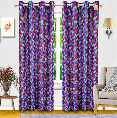 Image of KANUSHI Industries 2 Pieces Washable Polyster Eyelet Window Curtain Set (9 Feet, Blue,Purple)