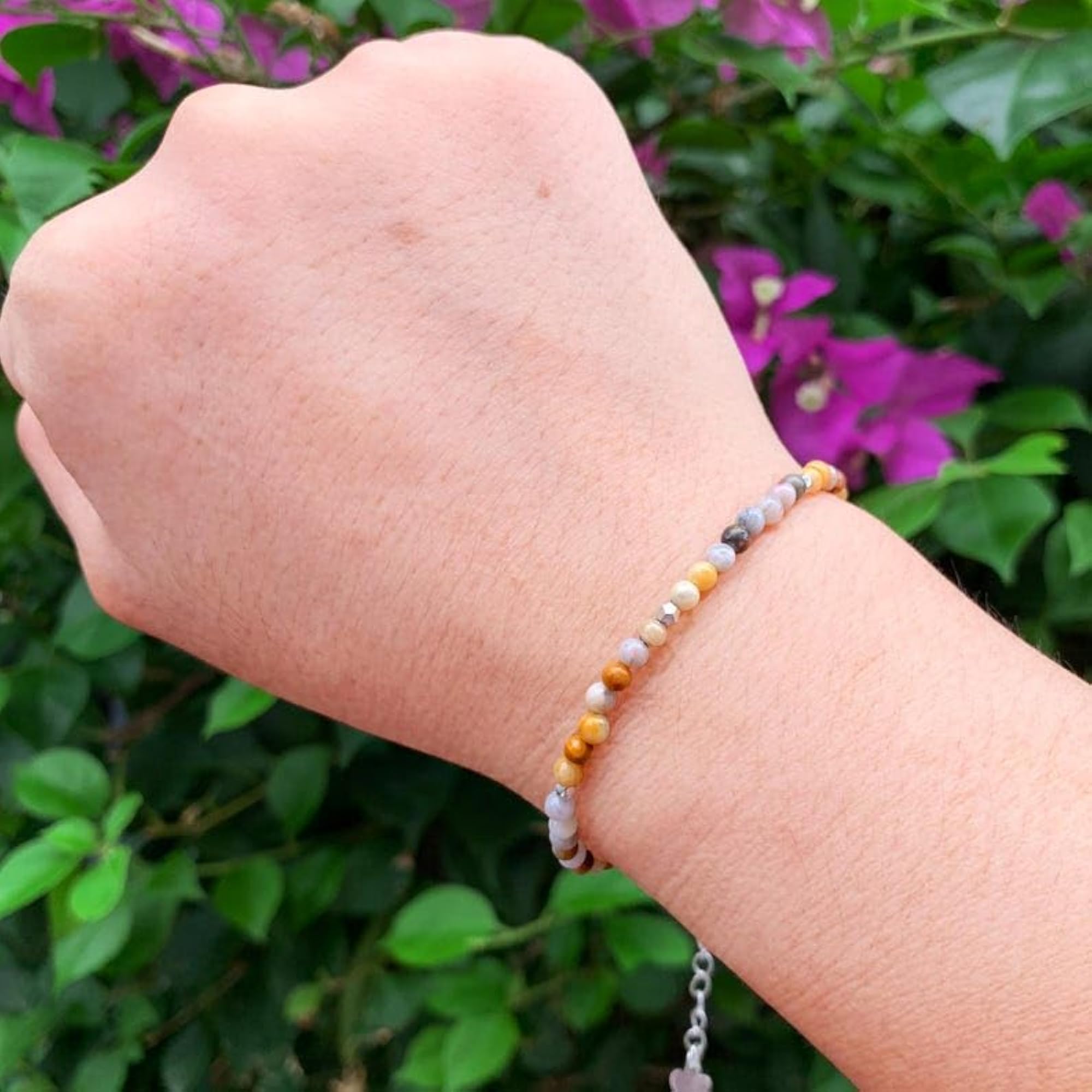 Crazy Lace Agate Round Beaded Bracelet, Adjustable Silver Lock, Unisex