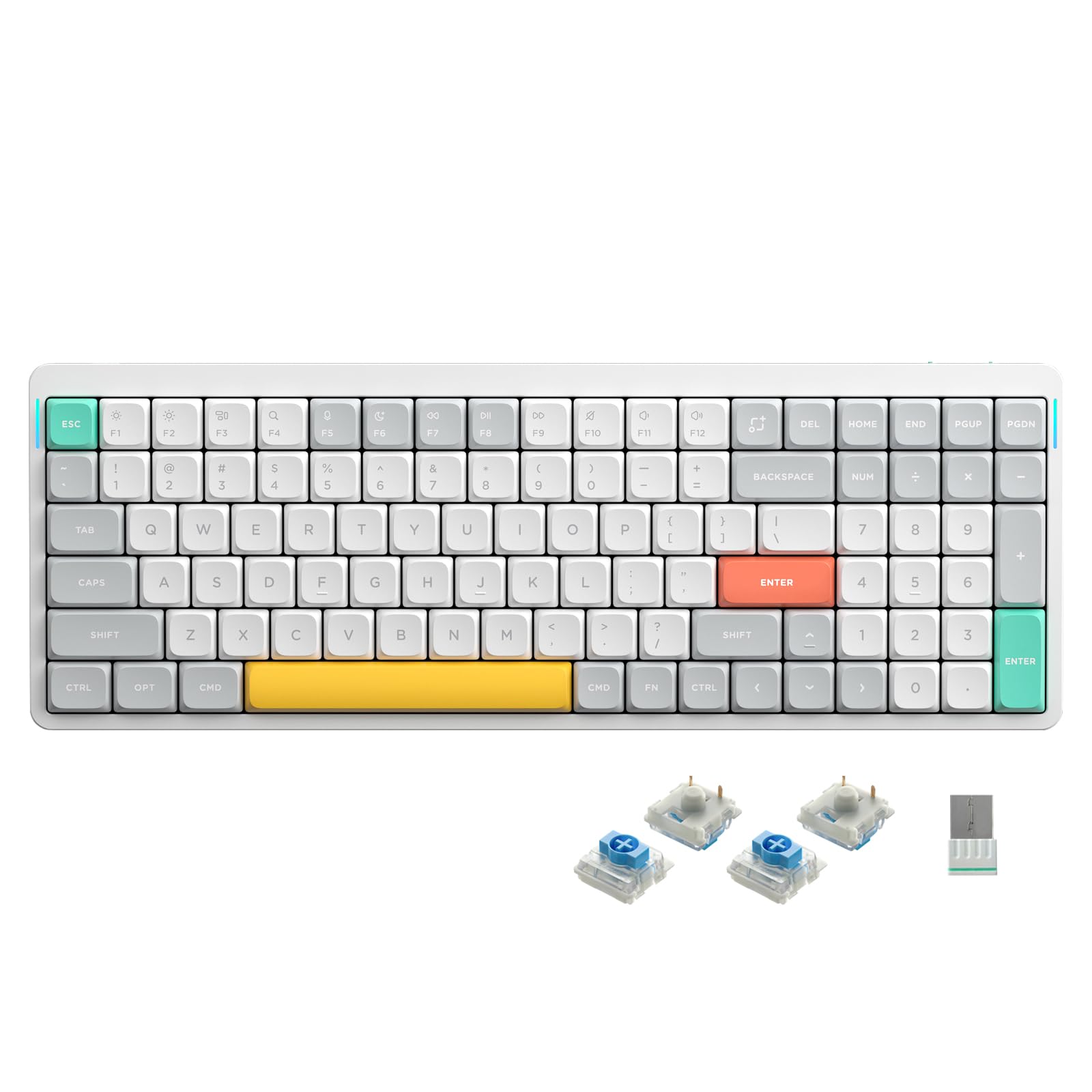 nuphy Air96 V2 Wireless Mechanical Keyboard,100 Keys RGB Backlit Keyboard,Supports Bluetooth 5.1,2.4G and Wired Connection,for PC/Laptop/Windows/Mac -White Gateron Blue Switch