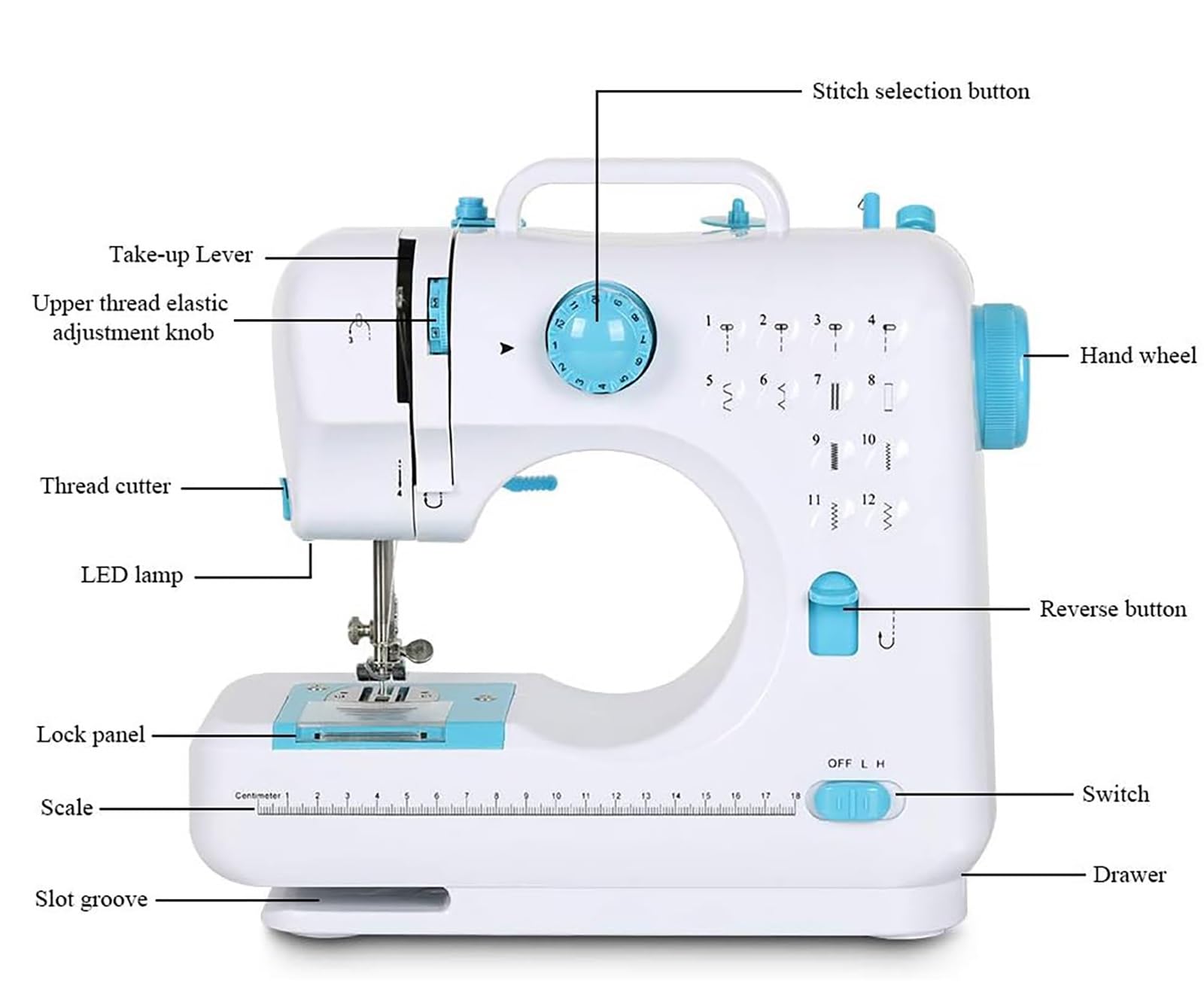 Mini macchina da cucire, macchina da cucire portatile, kit senza fili for macchina da cucire elettrica leggera, 12 punti for abbigliamento fai da te, tende, artigianato, uso domestico, viaggio (Color