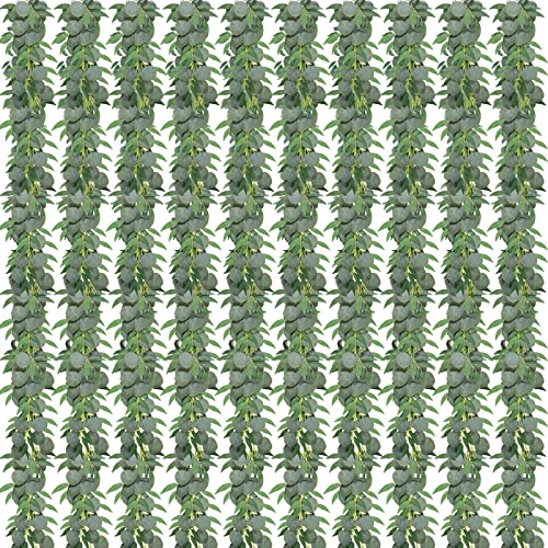 10 Pack Artificial Eucalyptus Garland with Willow Leaves 6.4 ft Artificial Greenery Vine Swag Faux Silver Dollar and Willow Leaves Garland for Wedding Table Runner Doorway Decoration Indoor Outdoor