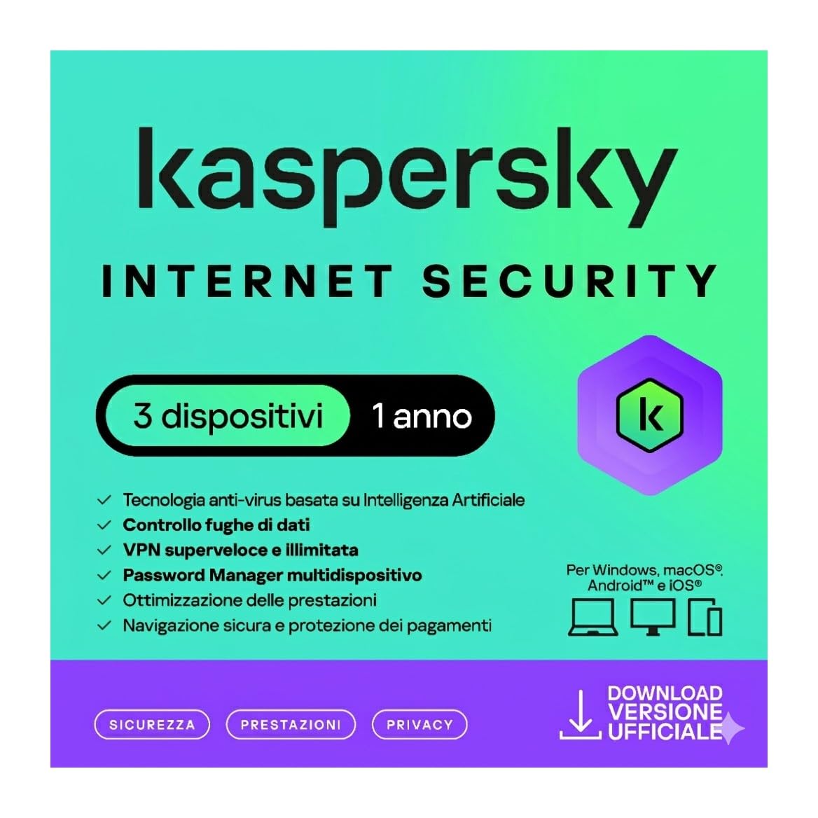nextradeitalia 3PC Kaspersky Internet Security 2023 - PC/Mac/Android/iOS 1 Anno
