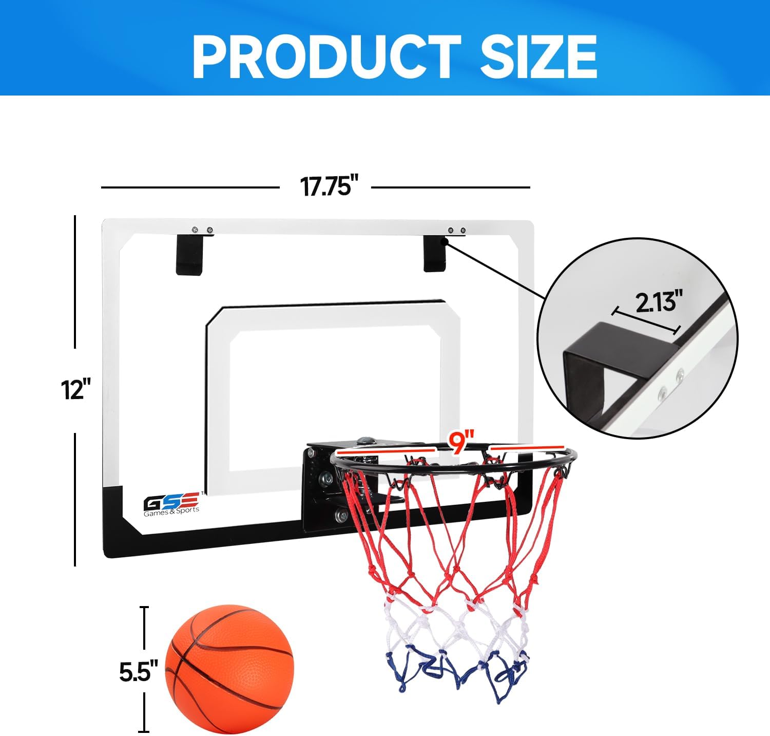 GSE Games & Sports Expert Over-The-Door Basketball Hoop with Basketball & Pump, Wall-Mounted Basketball Hoop Set with Complete Accessories for Home & Office (Several Style Choice)