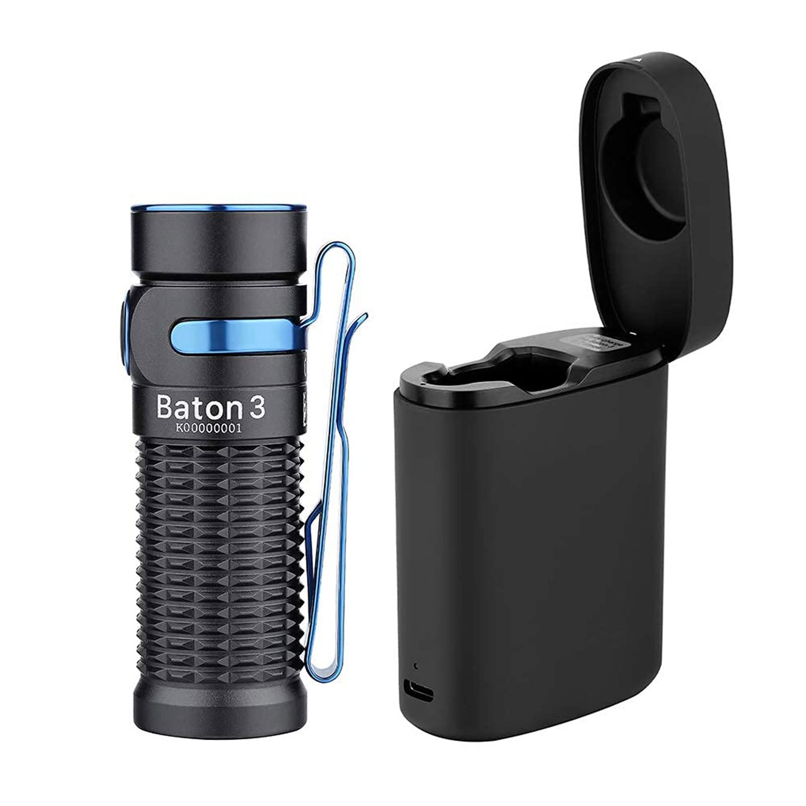 OLIGHT Baton3 Premium Edition Pocket Flashlight - Portable LED Torch 1200 Lumens Rechargeable With Wireless Charging Case for Outdoors, Camping, Hiking, Walking, Household (Black)