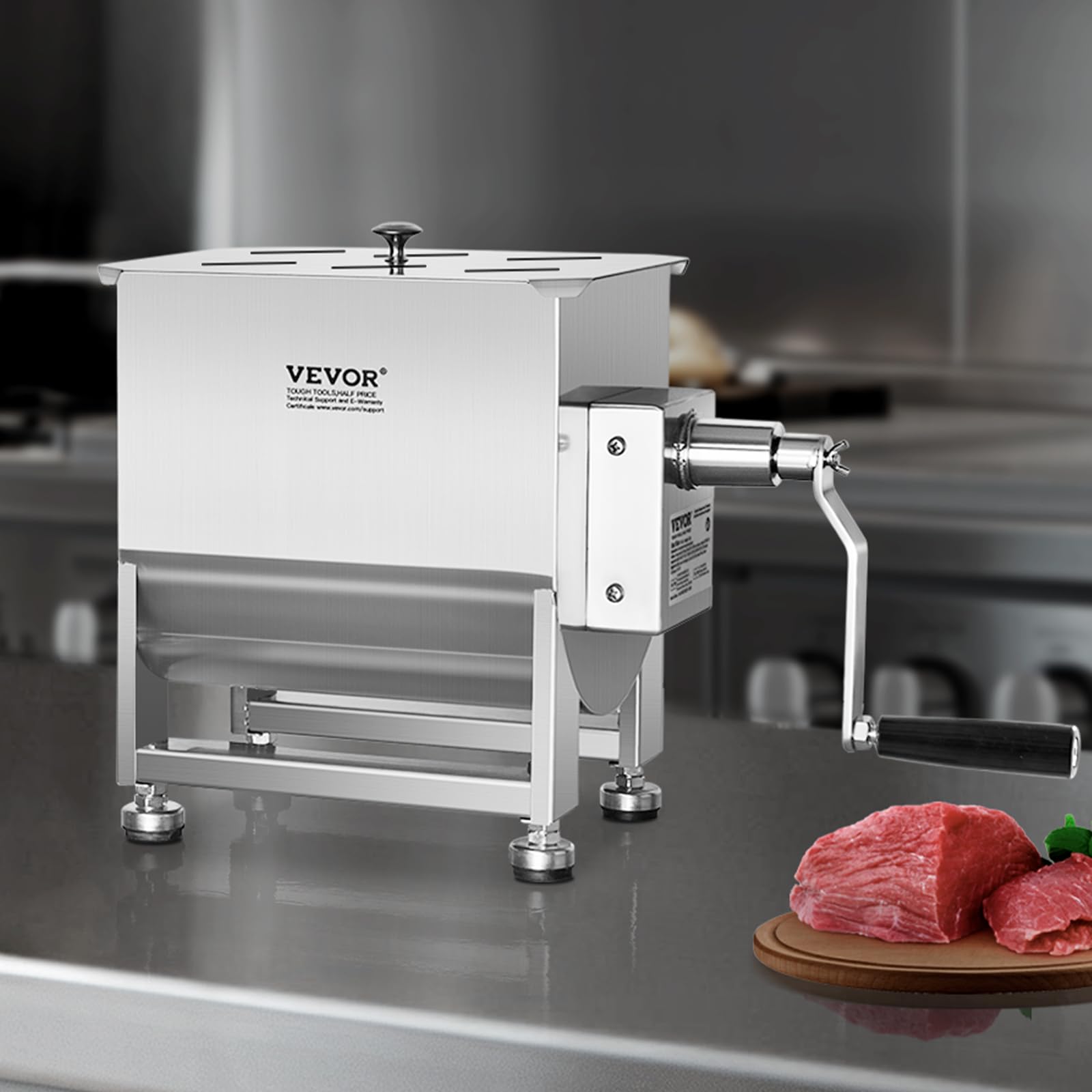 VEVOR manueller Fleischmischer 30 L Fleischverarbeitungsgerät (maximales Mischen von 20,4 kg Fleisch), Fleischmischer aus Edelstahl, Wurstmischer mit Untersetzungsgetriebe, Handmixer für Hackfleisch