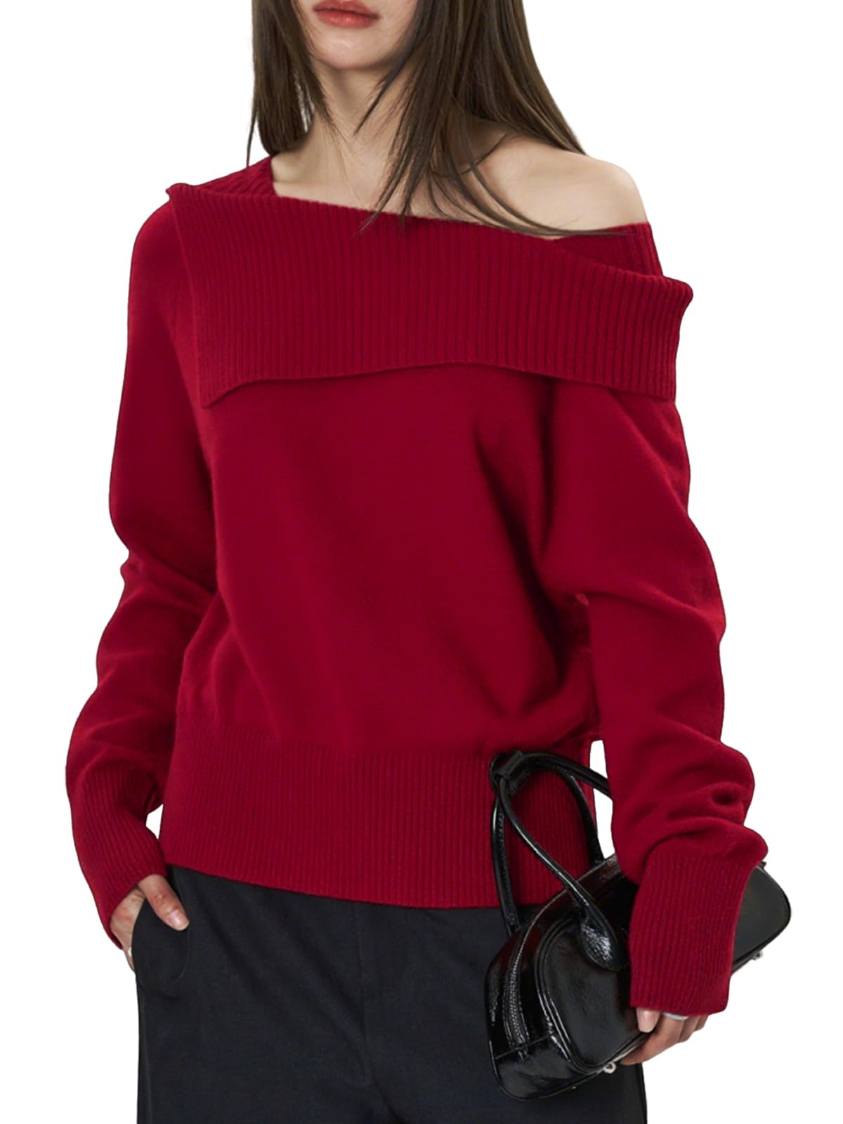 Mokayee Womens Off The Shoulder Asymmetrical Pullover Dressy Casual Sexy Trendy Sweaters