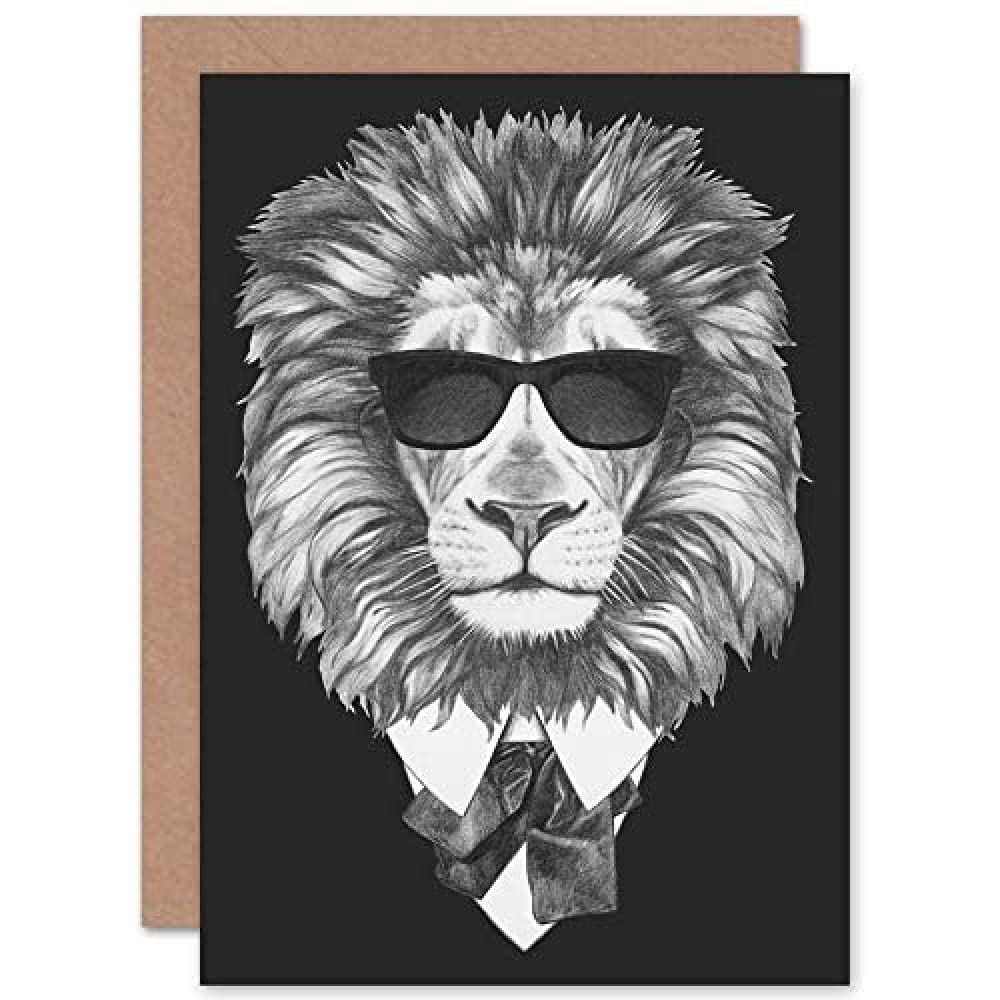 Artery8 Lion Bow Tie Blank Greeting Card - Black