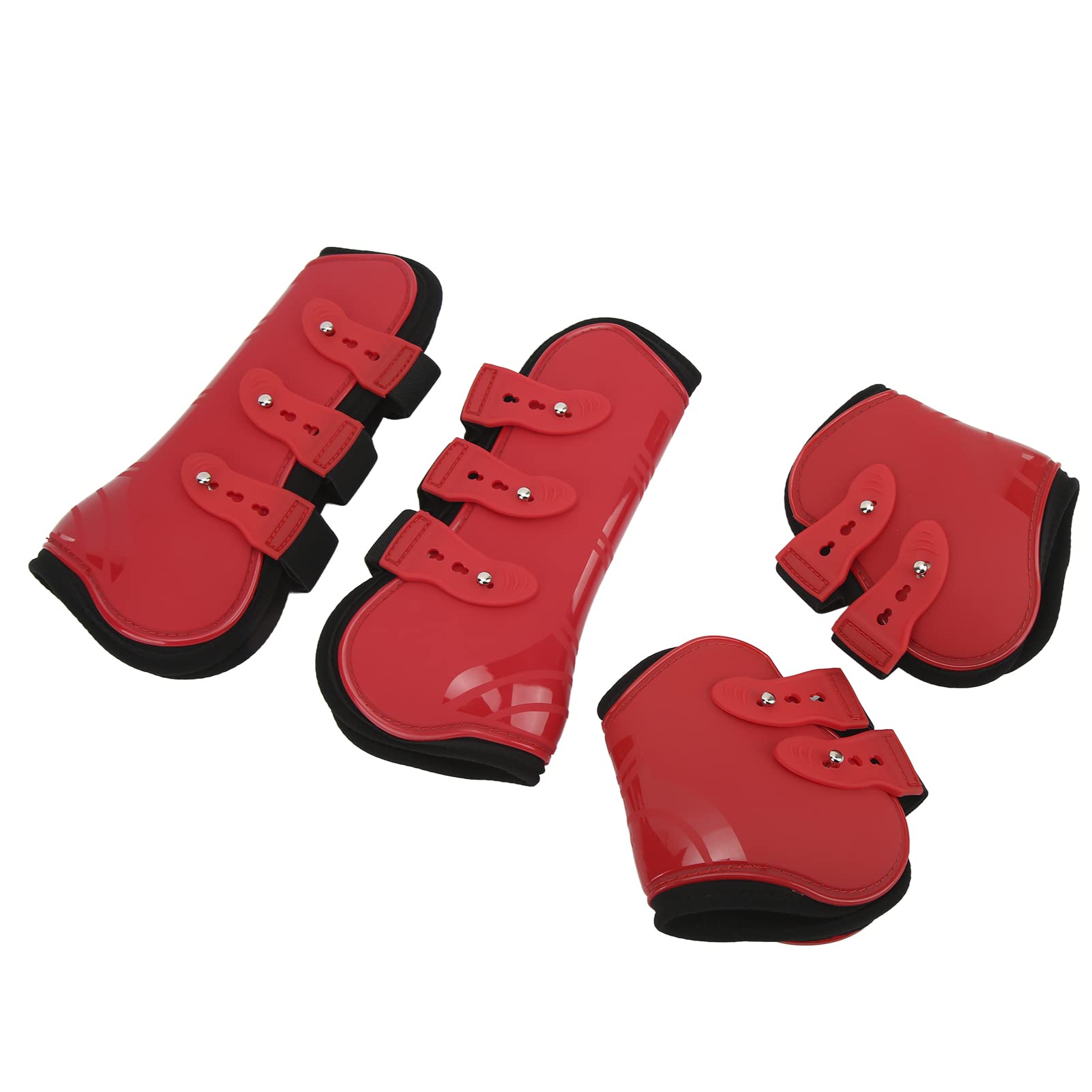 Jeanoko Set Protezioni per Gambe Cavallo 4 Pezzi Protezione Regolabile in Neoprene e PU per Attrezzatura Equestre da Salto e da Corsa (Set rosso davanti e dietro Medio)