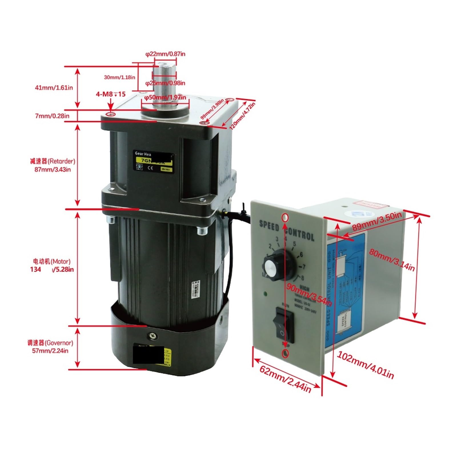 Motor 400 W Wechselstrommotor 220 V 50/60 Hz Einphasen-Asynchronmotor Induktionsmotor Welle 22 mm Gleichstrommotor(0-35RPM)