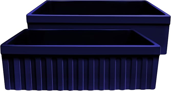 Whitehaus 30" Fireclay Kitchen Sink, Reversible Apron-Front with 212" and 2" Decorative Lips, Sapphire Blue
