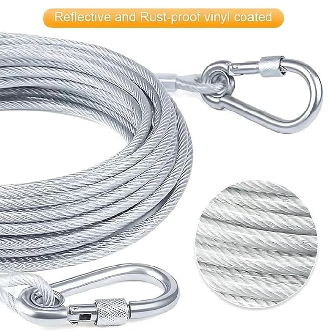 Image of VYOMM Strong Steel Clothesline with Locking Hooks 10 Meter | Heavy Duty Clothes Drying Rope for Balcony, Travel, Camping & Home Use | Rust Resistant Silver Clothes Line (Pack of 1)