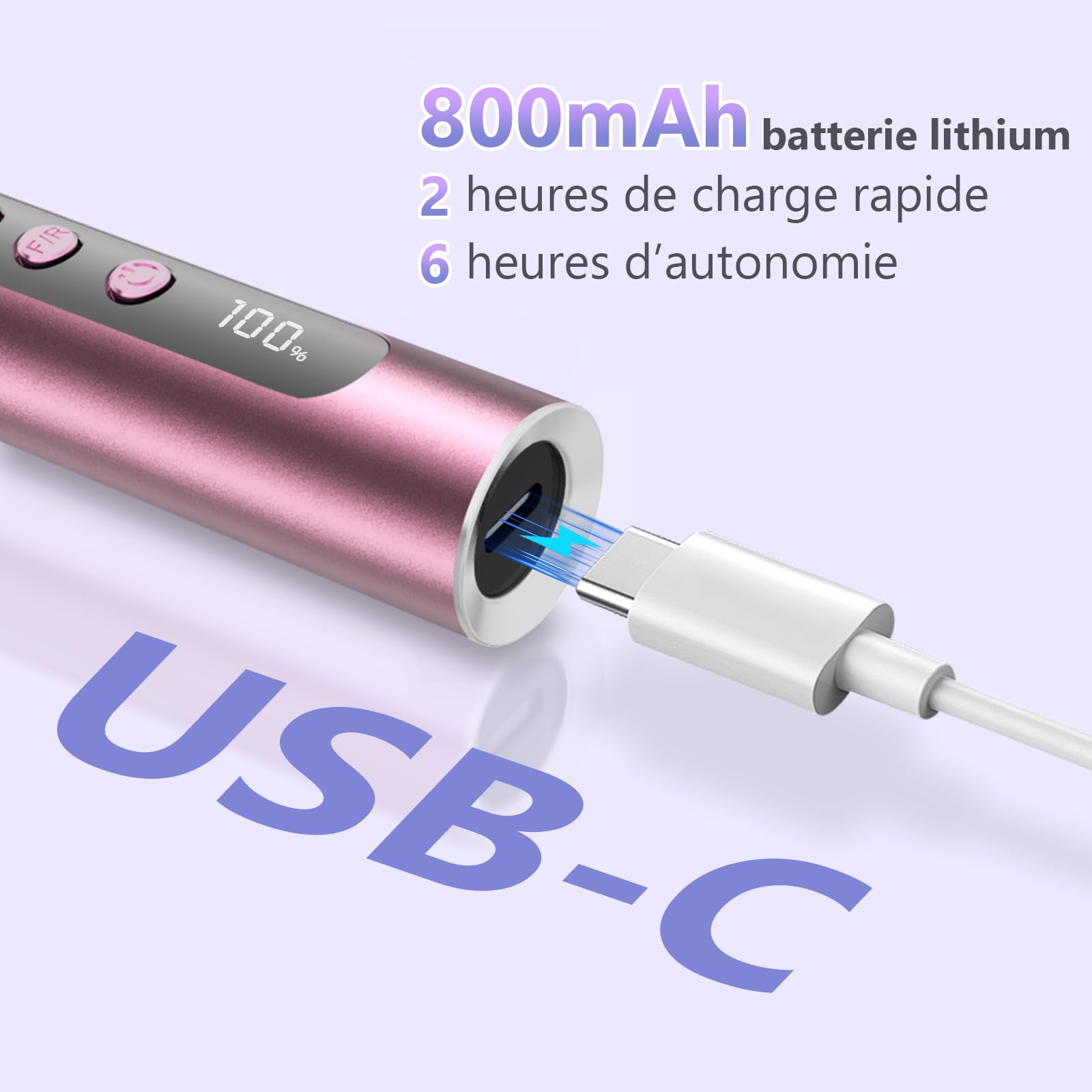 Ponceuse pour ongles électrique professionnelle 35000 tr/min sans fil – Lime à ongles électrique pour gel & acrylique, manucure & pédicure, écran LCD, USB-C, 12 embouts + 36 bandes