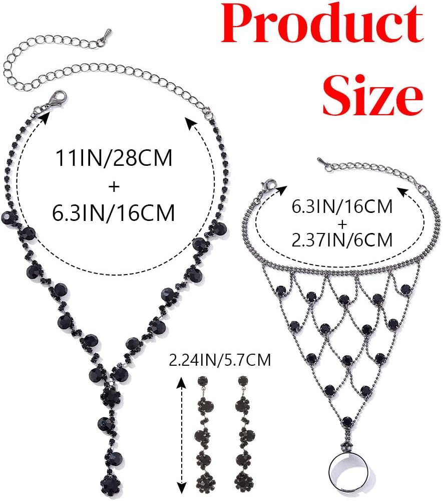 Sixexey Black Jewelry for Women Rhinestone Necklace Earrings Bracelet Sparkly Costume Neck Jewelry for Prom - Image 4
