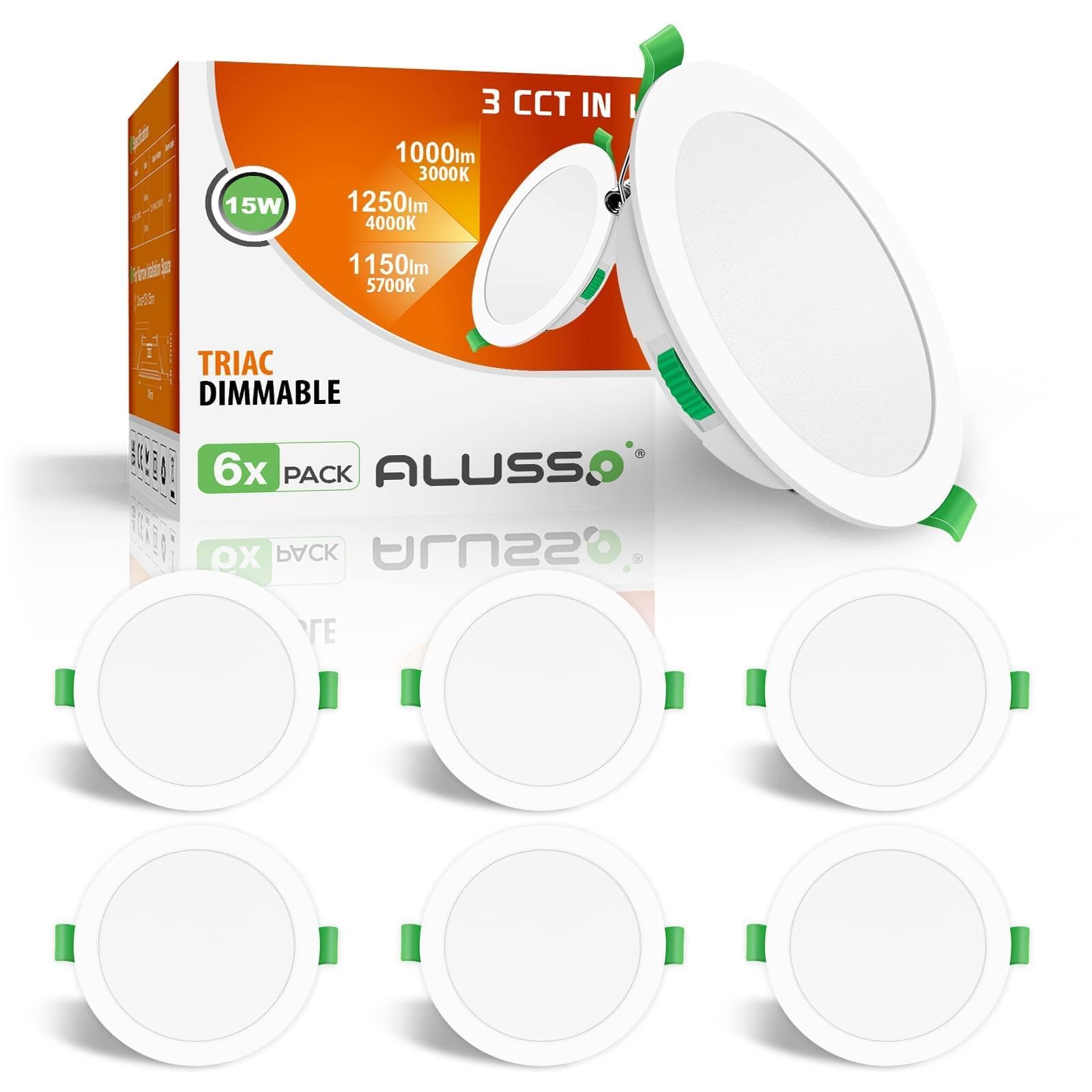 ALUSSO 6 Faretti LED da Incasso, 15W 1200Lm Faretti da incasso ultra sottili Dimmerabile, Bianco Caldo 3000K Bianco Neutro 4000K Bianco Freddo 6500K Orientabili, Faretti da Bagno per Cucina, Soggiorno