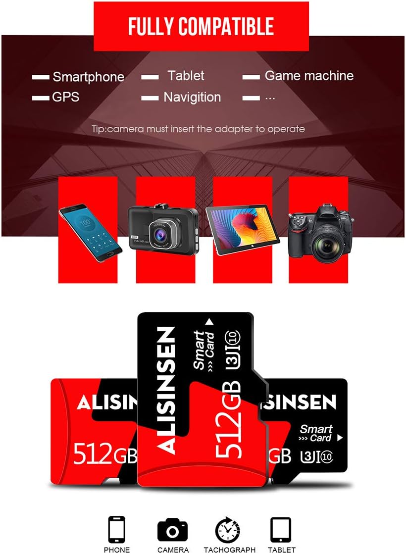 Special Micro SD Card 512GB Memory Card Class 10 High Speed Micro Memory Card with A SD Card Adapter for Android Smart-Phones/Camera/Tablets/Surveillance Tachograph(512GB)