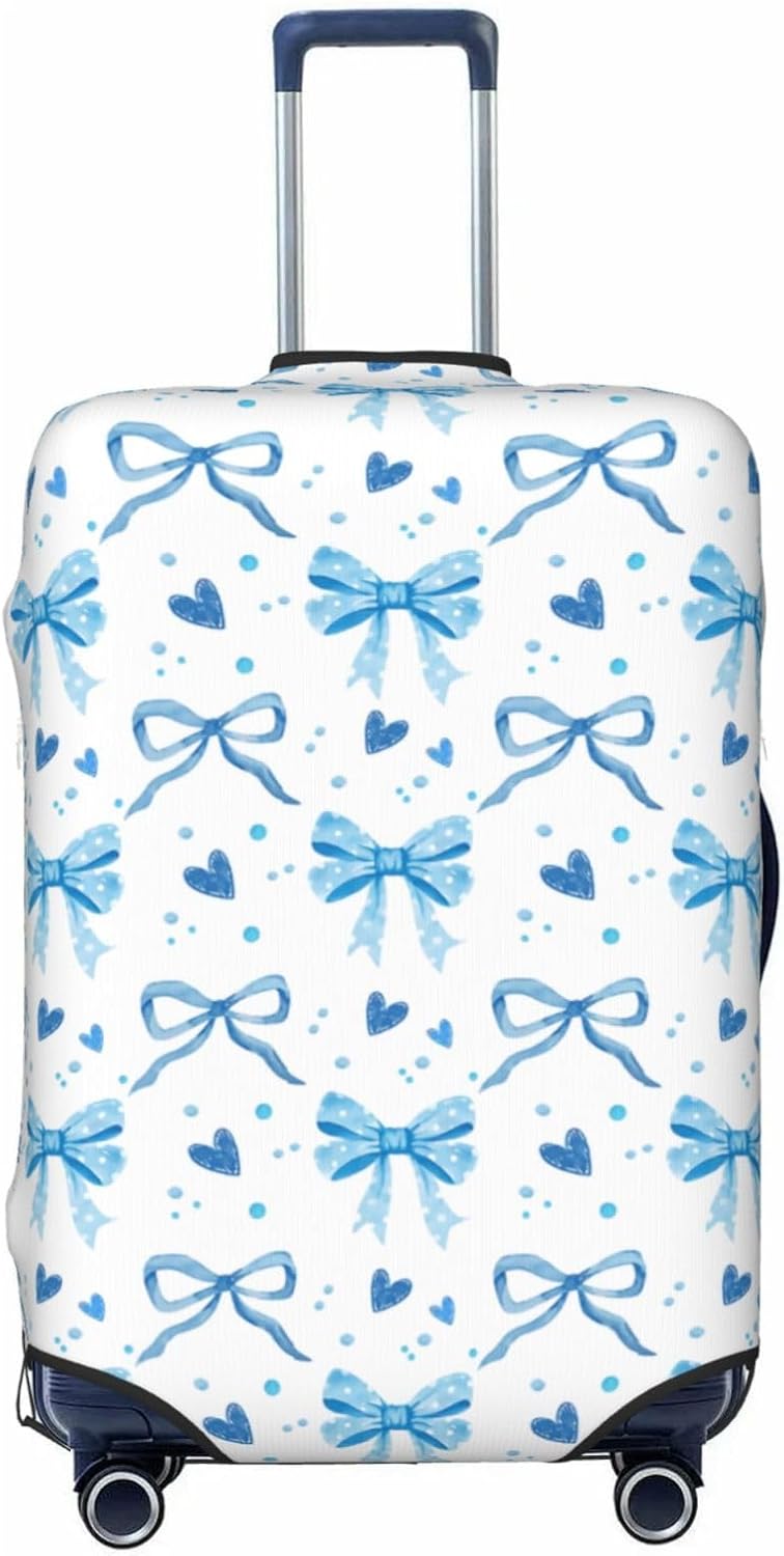 Travel Luggage Cover Blue Bows, High Elasticity Washable Travel Baggage Protector Case Fits 22-24 in Blue Bows 22-24 in