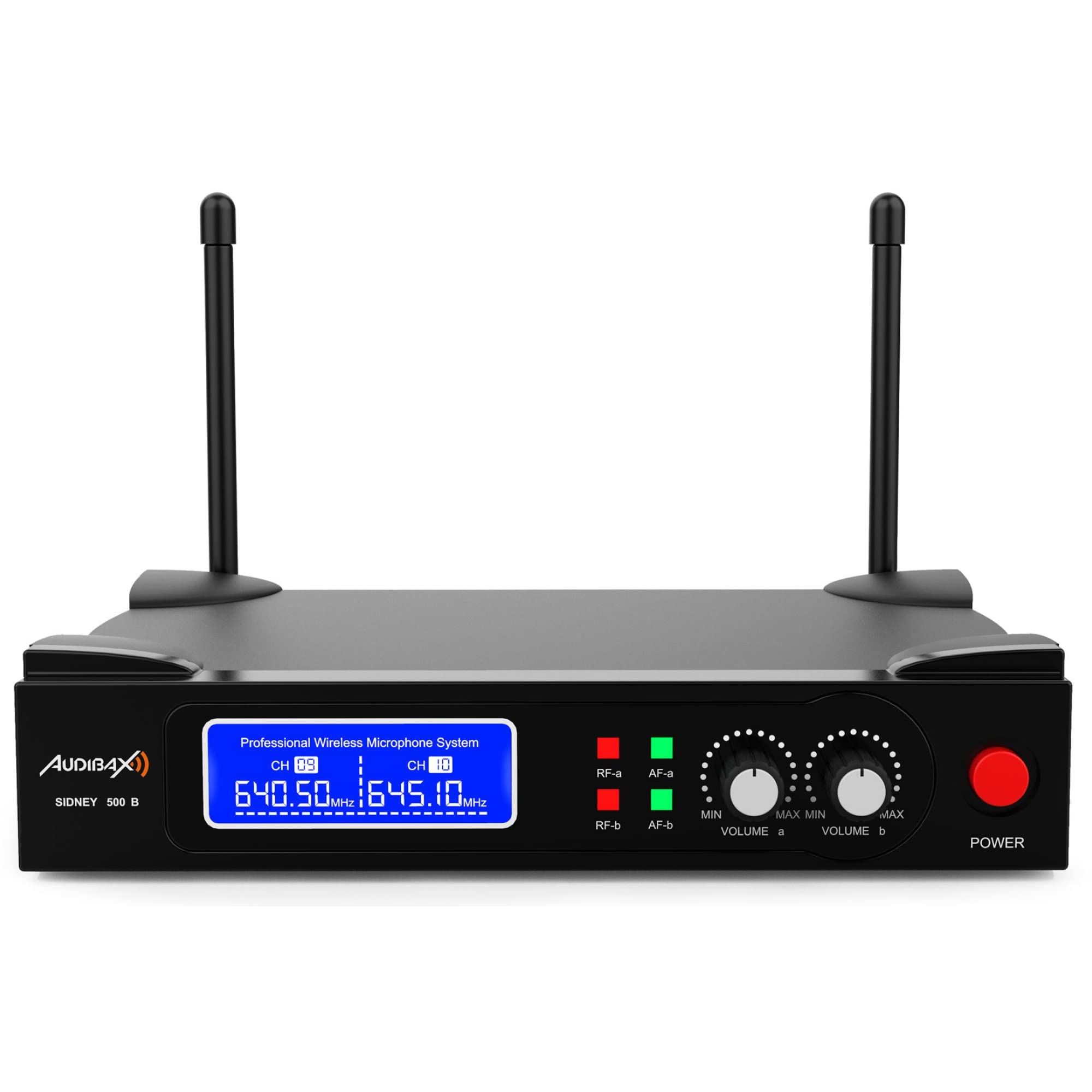 Audibax Sidney 500 B - Sistema Microfonico Wireless UHF - Doppio Microfono Wireless Portatile Professionale - Modulazione Analogica - Include Custodia per il Trasporto - Portata 50 metri