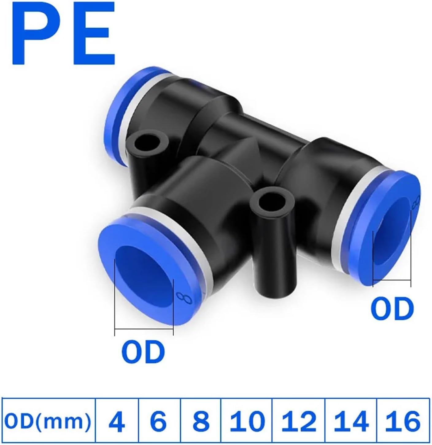 20 pieces PE connector pneumatic 4mm 6mm 8mm 10 12MM tee plastic pipe(PE-16)