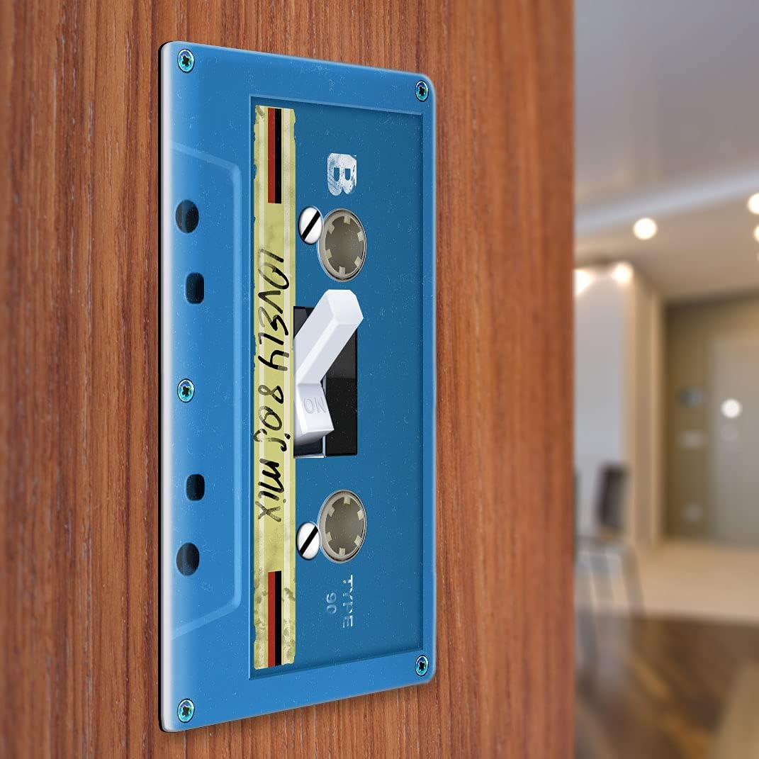 WIRESTER Single Gang Toggle Light Switch Plate/Wall Plate Cover - Blue Cassette Tape Lovely 80's Mix