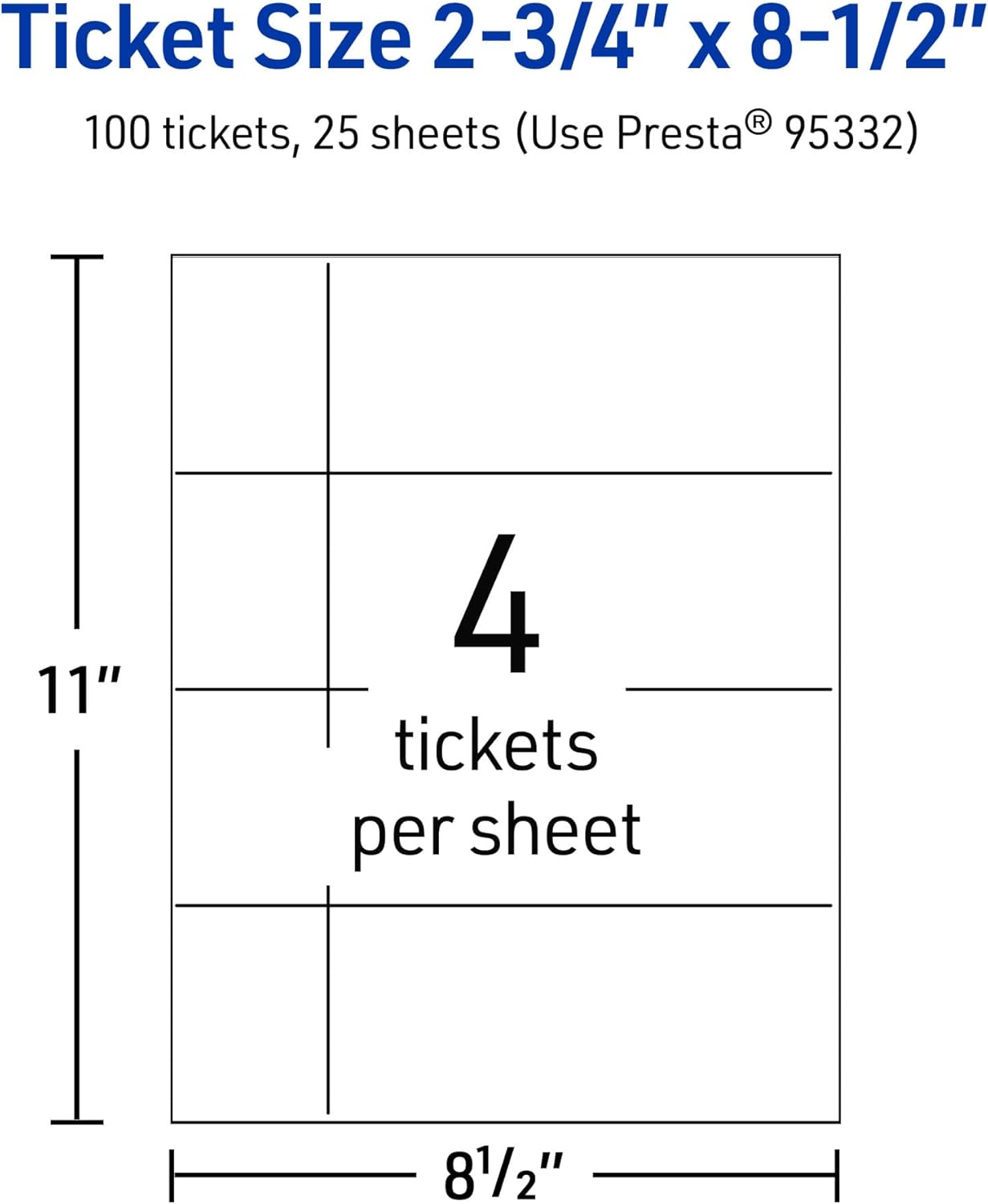 Avery Printable Rectangle Tickets, 2-3/4" x 8-1/2", Glossy White Cardstock, Laser/Inkjet Printable, 100 Total