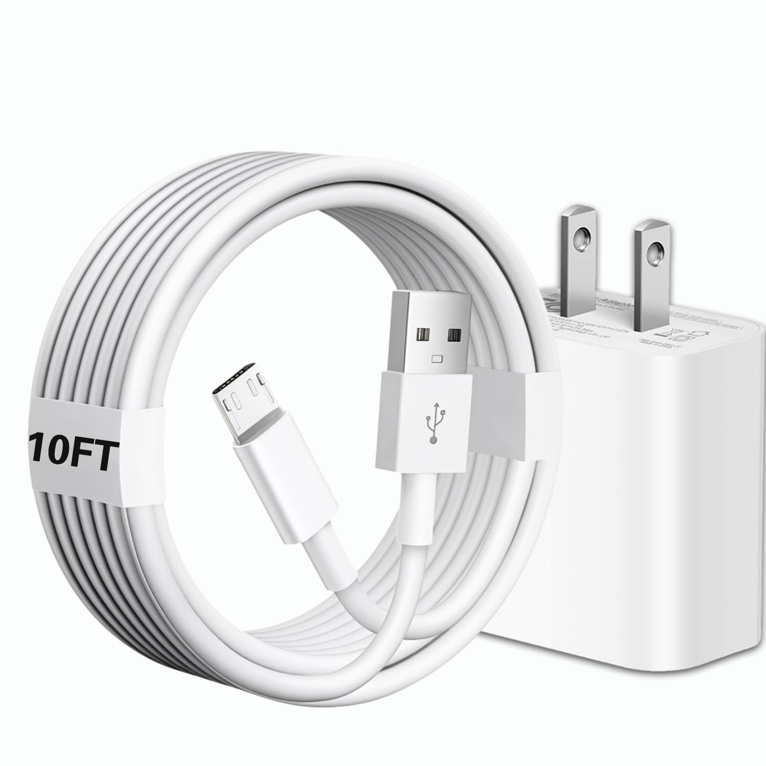 USB A to Micro USB Cable 10ft USB Charging Block 5v 2a Power Adapter Compatible fo Samsung Galaxy Tab A, E, S, S2, 3, 4, 7.0" 8.0" 8.4" 9.6" 9.7" 10.1" 10.5" LTE Samsung Tablet Charger Micro Cord Port