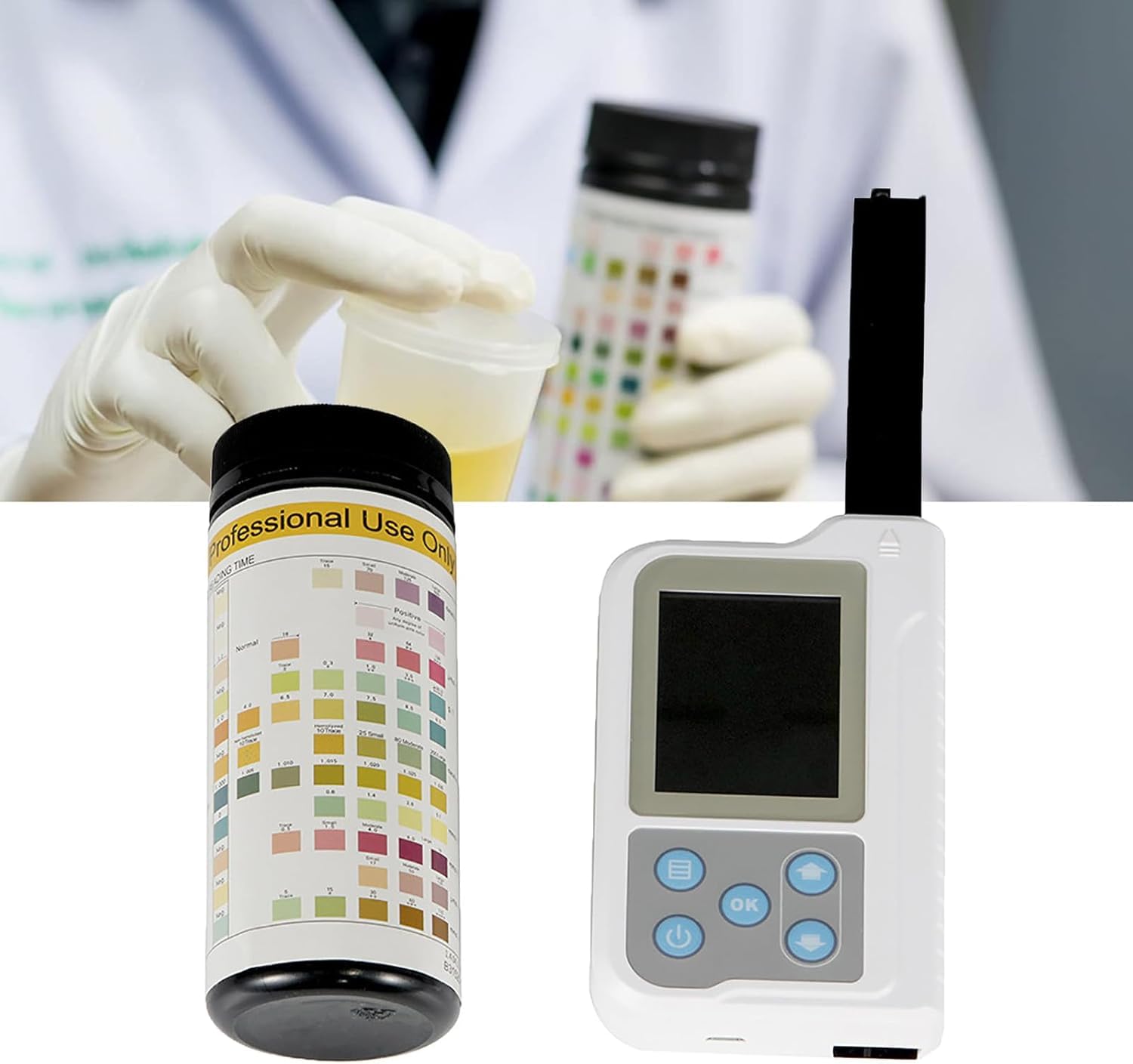Analyseur d'urine numérique, kit portable pour analyses d'urine de routine, avec 100 bandelettes de test pH, stockage de 500 échantillons de données, 11 outils d'analyse, pour les tests à domicile