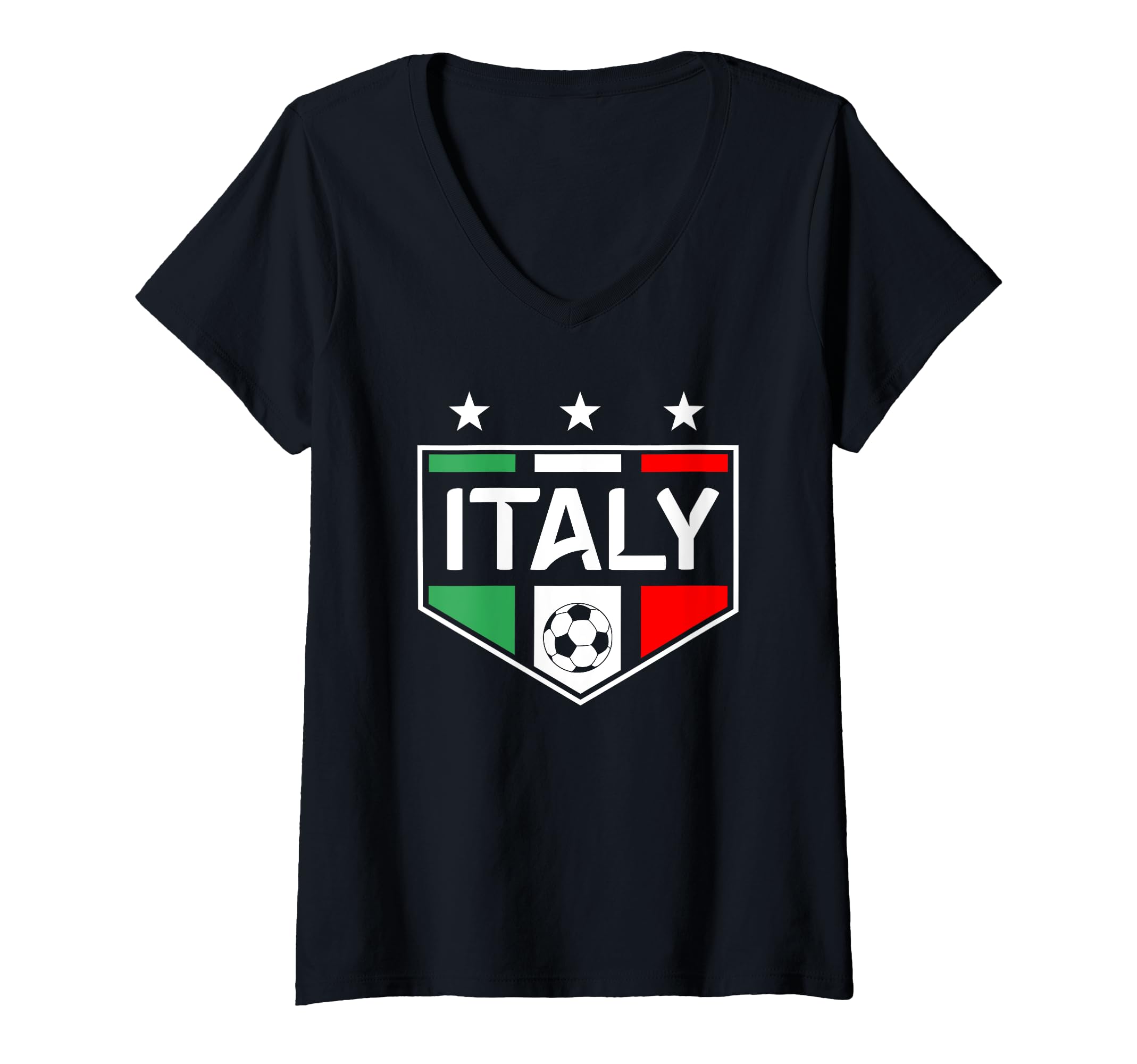 Womens Italy Football V-Neck T-Shirt, Black