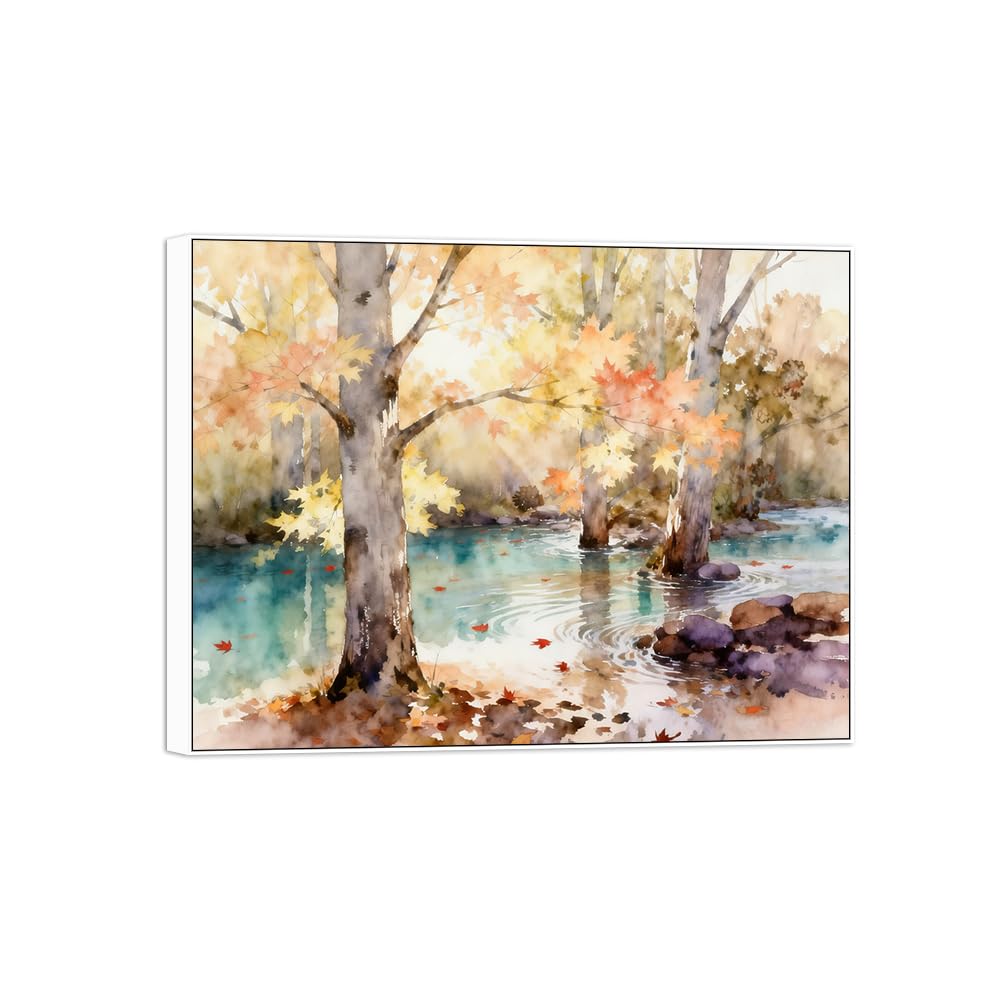 OZPWBVY Landscape Canvas Prints Tree River. Home Decor 50x65cm White Frame
