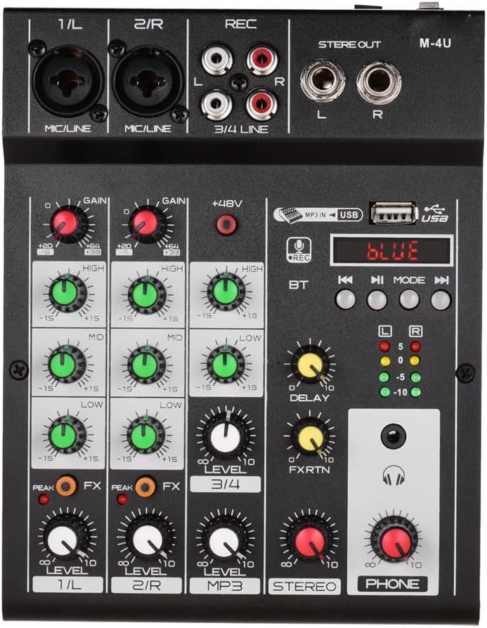 M-4U Portable 4-Channel BT Mixing Console Digital Audio Mixer Built-in Reverb Effects 3-Band EQ