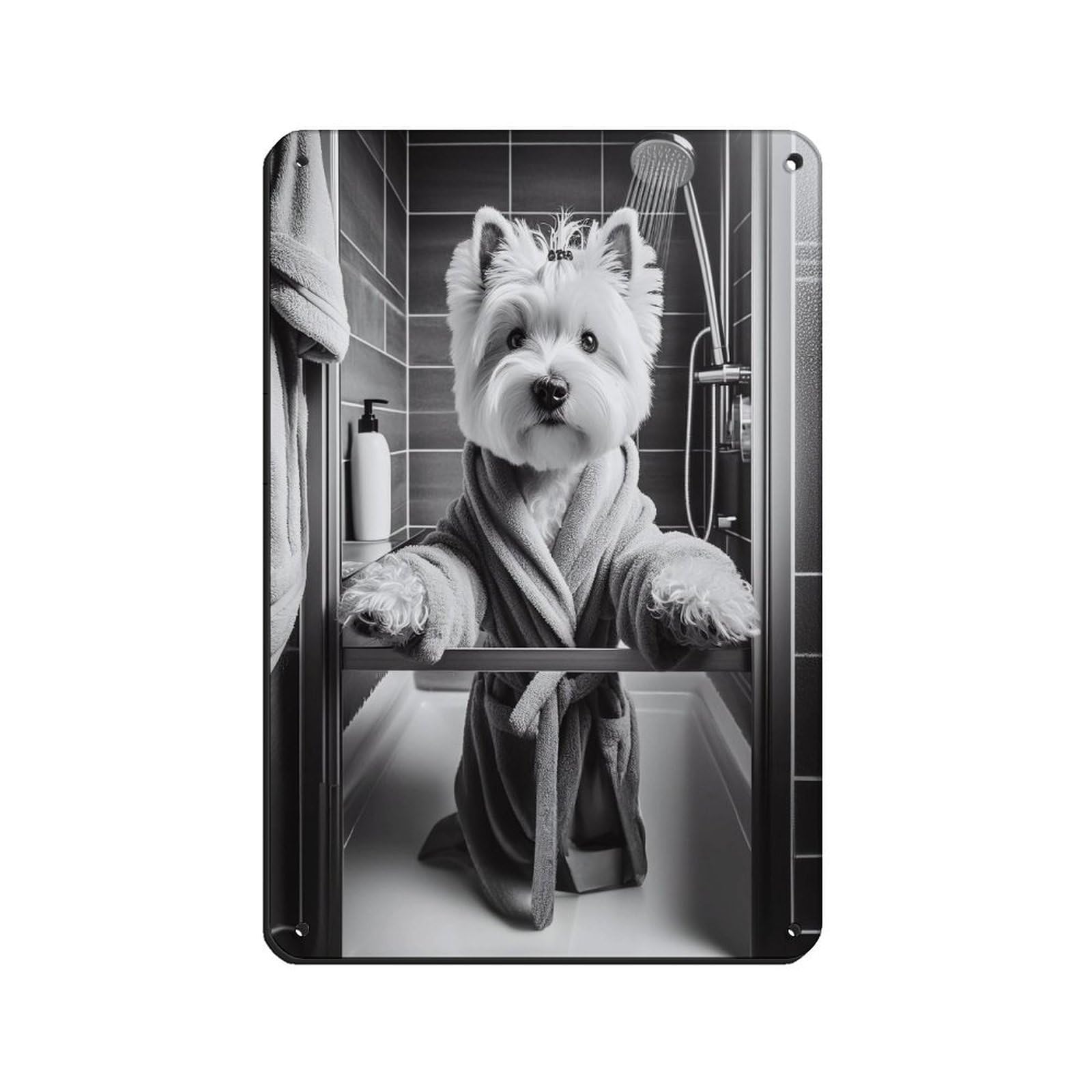 Lxwnze 20L X 30W Cm West Highland Terrier Bathroom Art Poster Tin Sign Vintage Metal Pub Club Cafe Bar Home Wall Art Decoration Poster Retro 8X12inch(20X30cm)